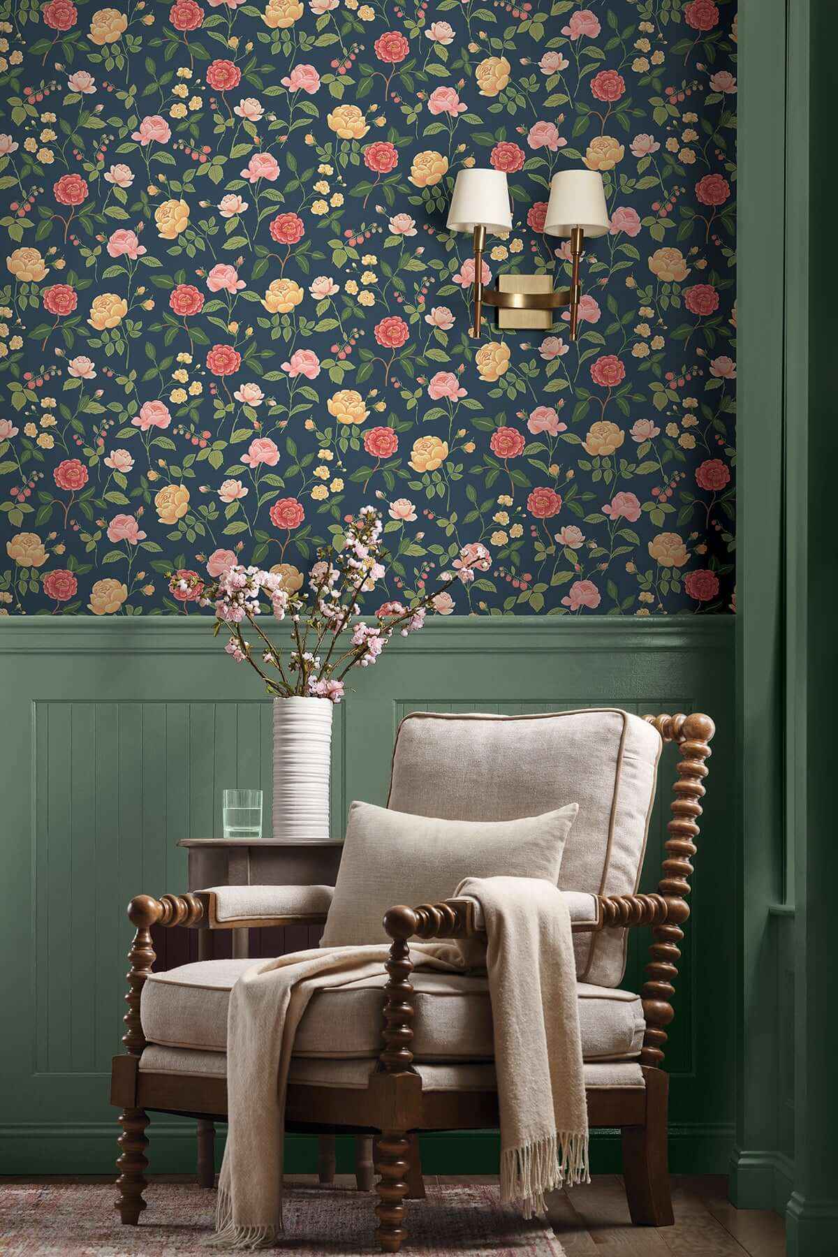 Roses Navy Wallpaper - York Wallcoverings - RF7544 - York Wallcoverings Wallpaper