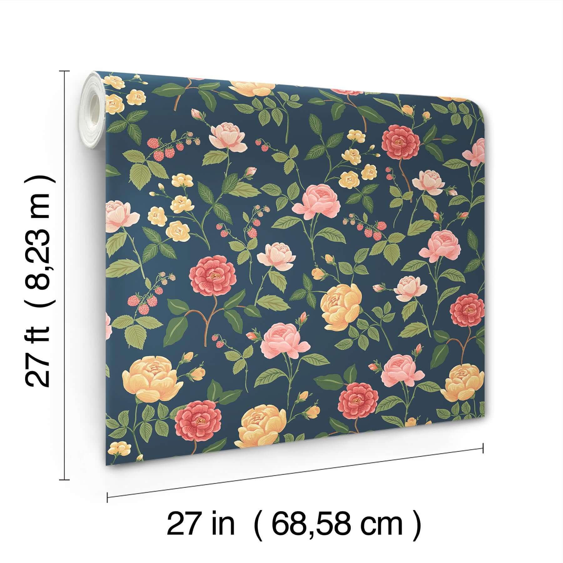 roses-wallpaper-navy-york-wallcoverings-rf7544 - York Wallcoverings Wallpaper