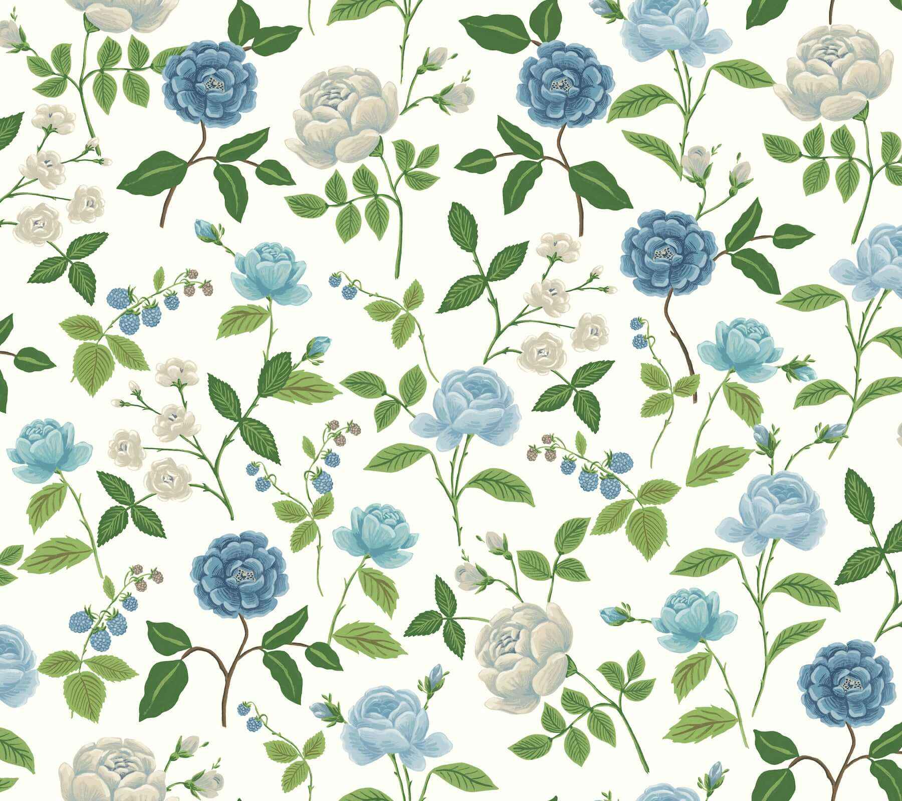 Roses Blue Wallpaper - York Wallcoverings - RF7543