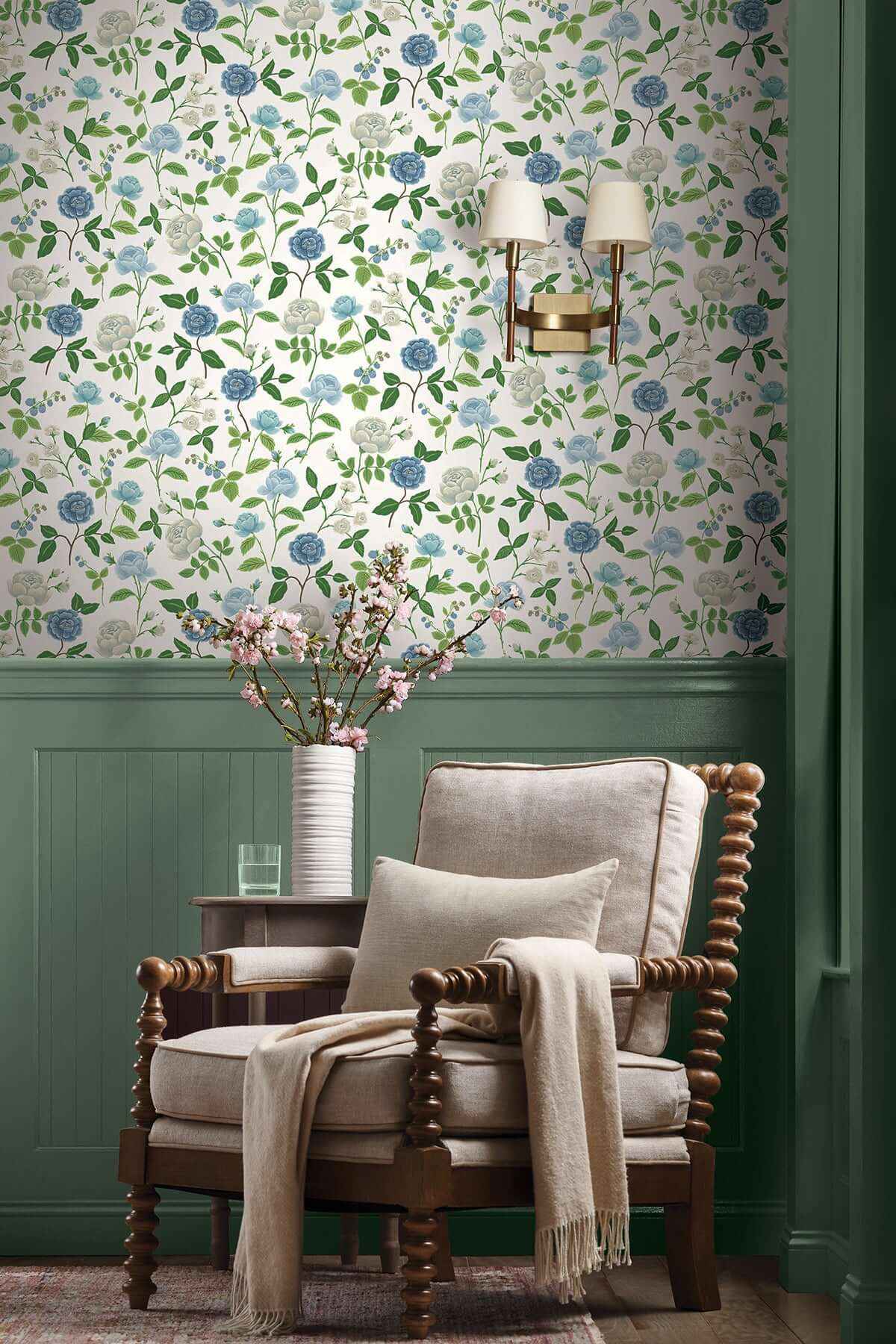Roses Blue Wallpaper - York Wallcoverings - RF7543 - York Wallcoverings Wallpaper