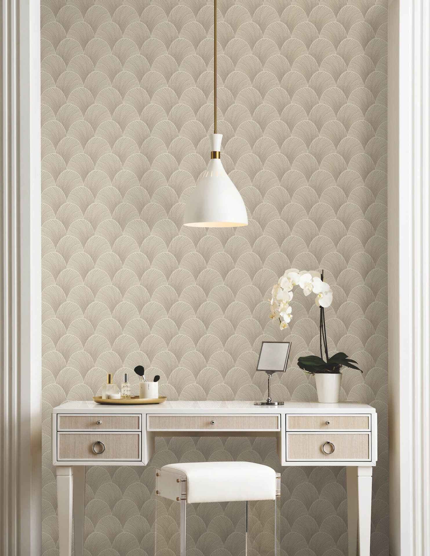 Metallic Beige Gold Scallop Wallpaper - York Wallcoverings - NT6107 - York Wallcoverings Wallpaper