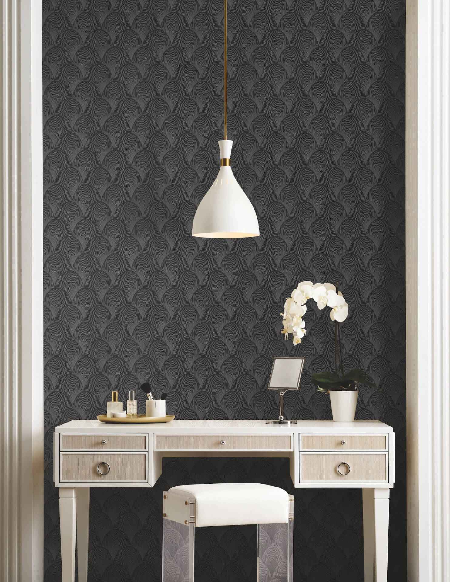 Metallic Black Scallop Wallpaper - York Wallcoverings - NT6105 - York Wallcoverings Wallpaper