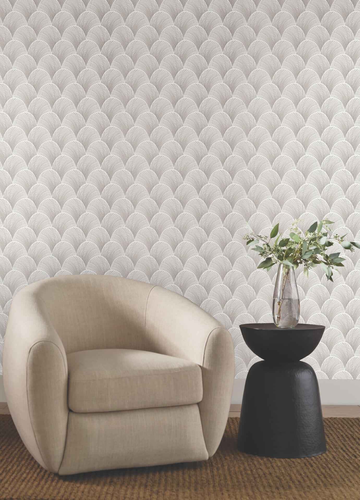 Metallic White Gold Scallop Wallpaper - York Wallcoverings - NT6109 - York Wallcoverings Wallpaper