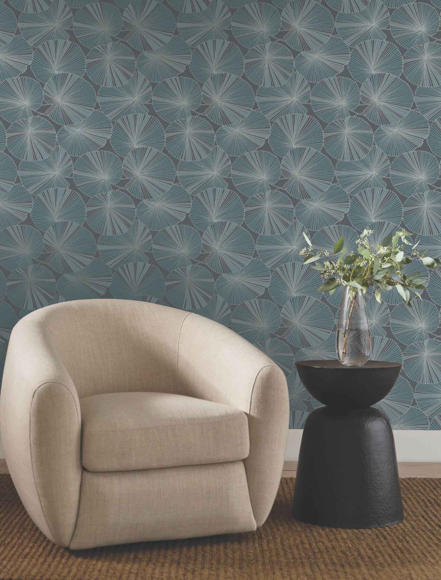 Layered Deep Blue Lily Pads Wallpaper - York Wallcoverings - NT6113 - York Wallcoverings Wallpaper