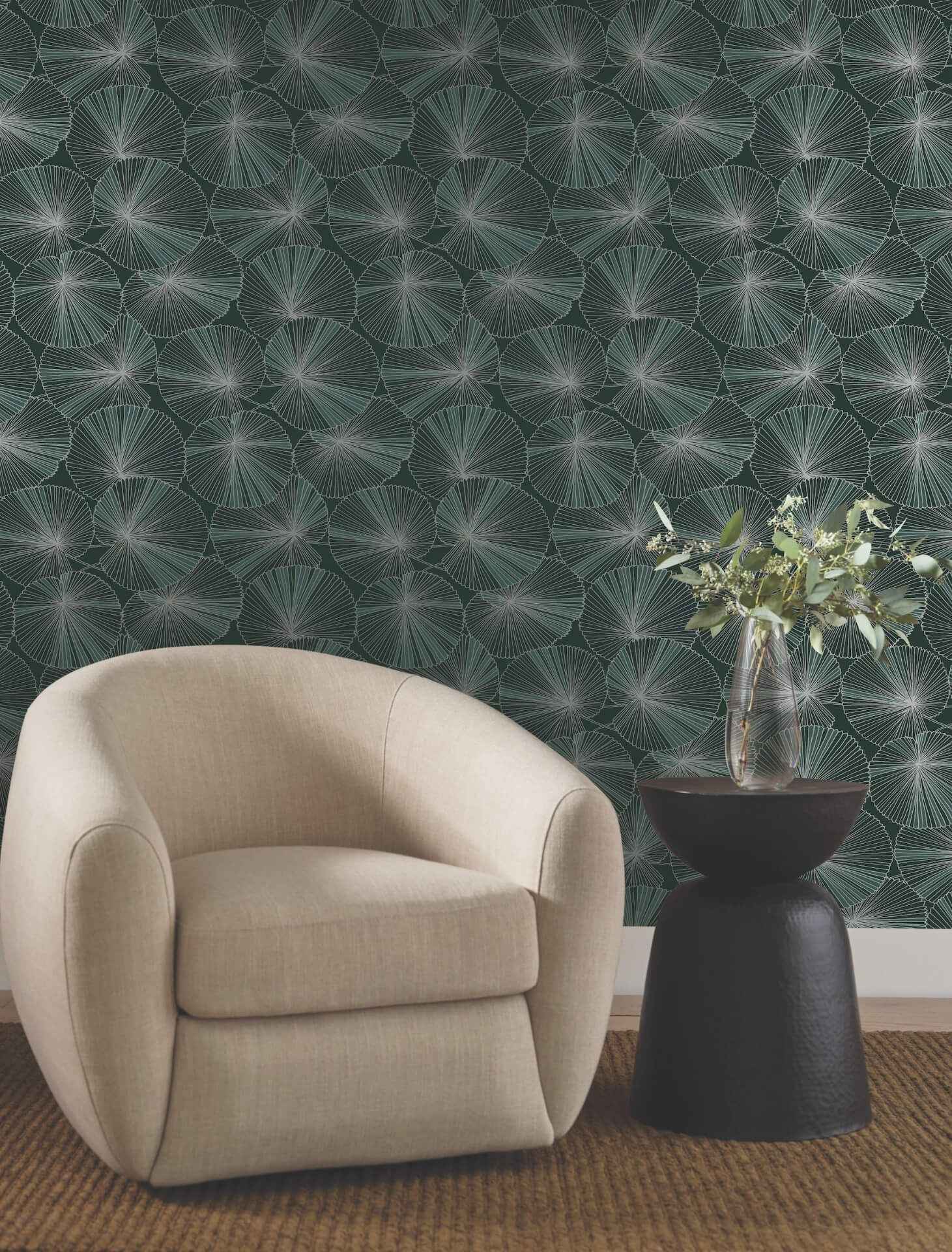Layered Deep Green Lily Pads Wallpaper - York Wallcoverings - NT6111 - York Wallcoverings Wallpaper
