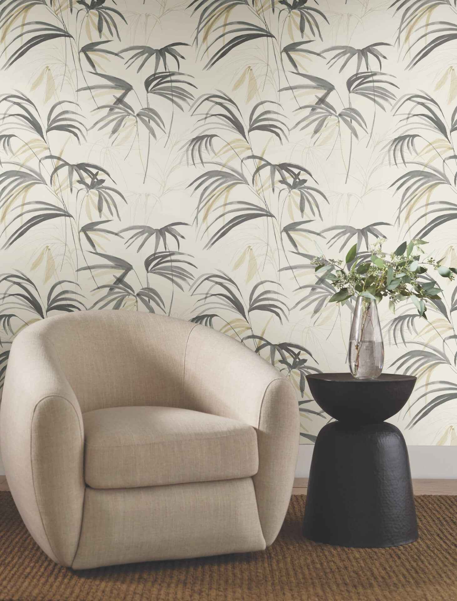 Inky Warm Neutral Palms Wallpaper - York Wallcoverings - NT6125 - York Wallcoverings Wallpaper