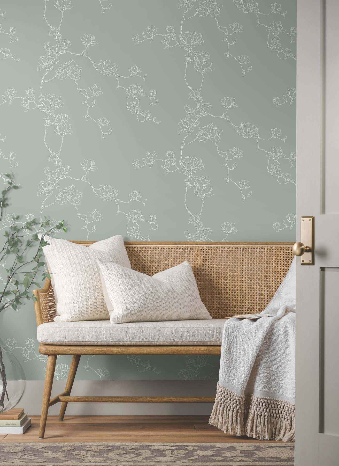 Magnolia Eucalyptus Branches Wallpaper - York Wallcoverings - MF4734 - York Wallcoverings Wallpaper
