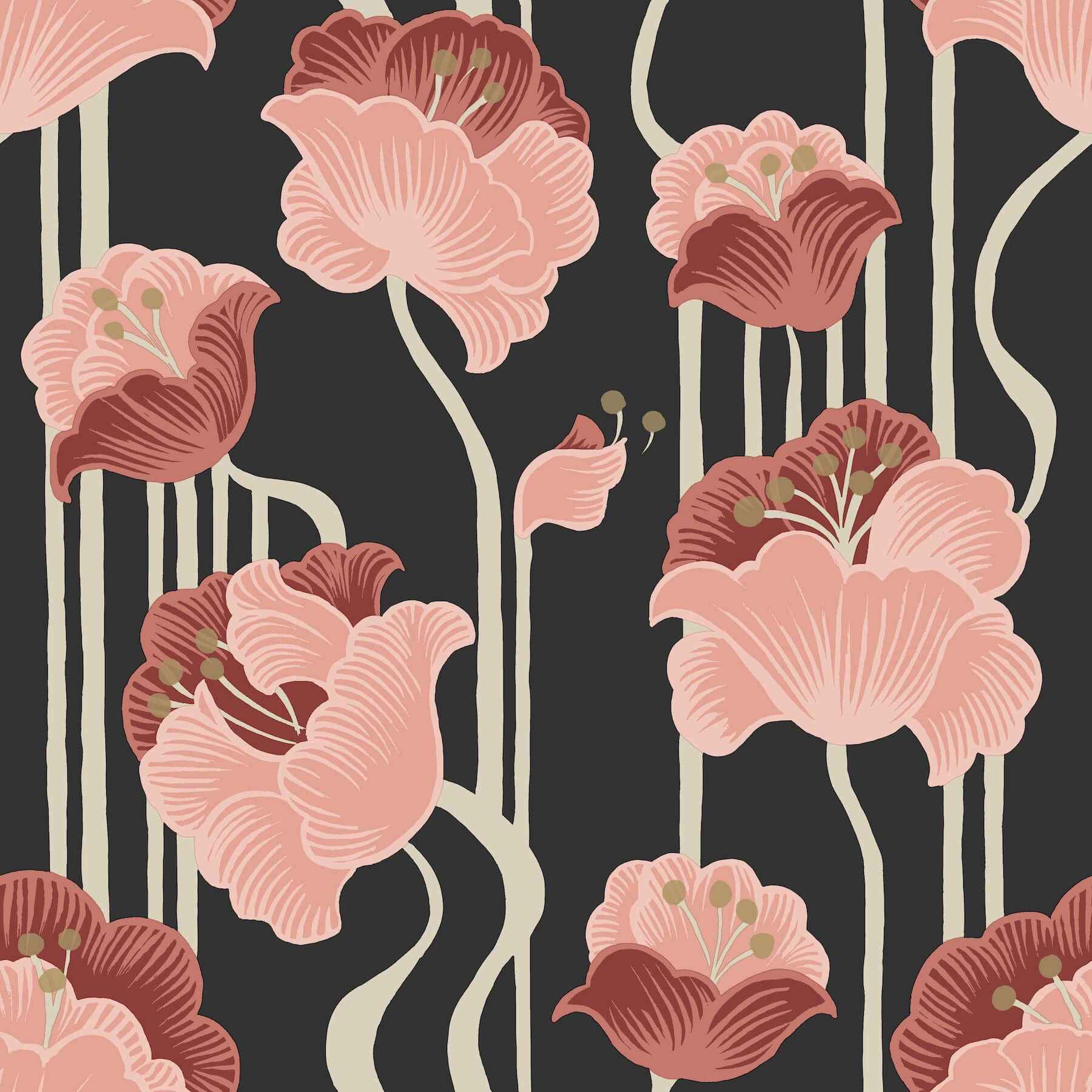 Shirley Coral Deco Floral Peel & Stick Wallpaper - York Wallcoverings - PSW1571RL - York Wallcoverings Wallpaper