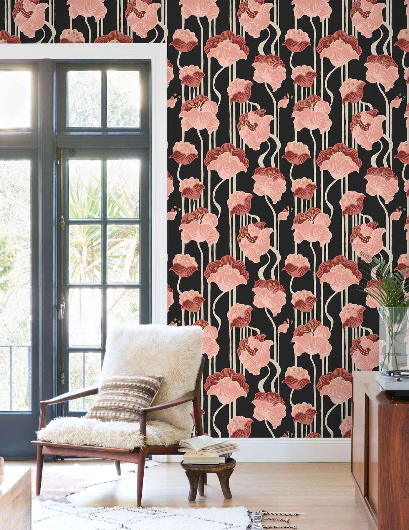 Shirley Coral Deco Floral Peel & Stick Wallpaper - York Wallcoverings - PSW1571RL - York Wallcoverings Wallpaper