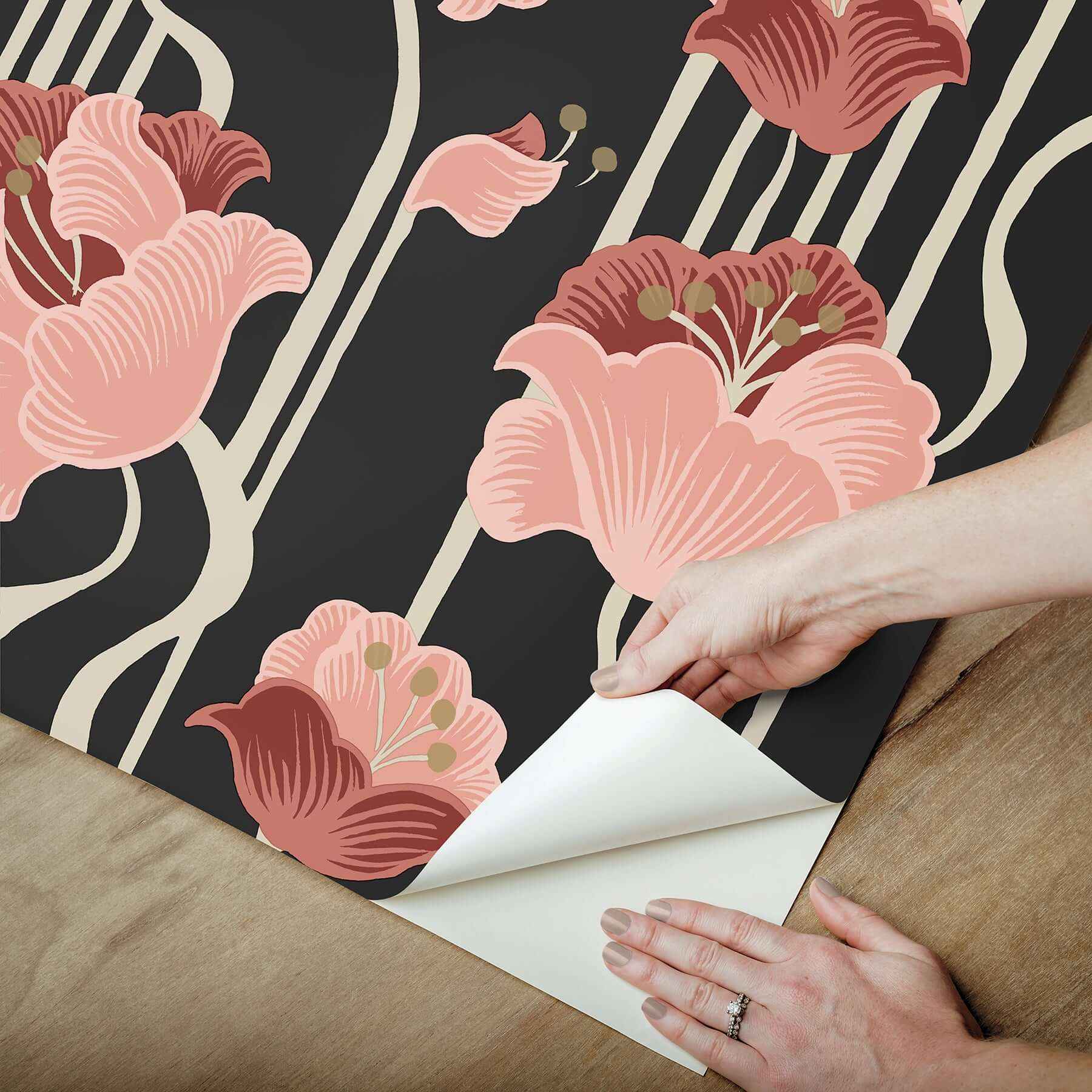 Shirley Coral Deco Floral Peel & Stick Wallpaper - York Wallcoverings - PSW1571RL - York Wallcoverings Wallpaper