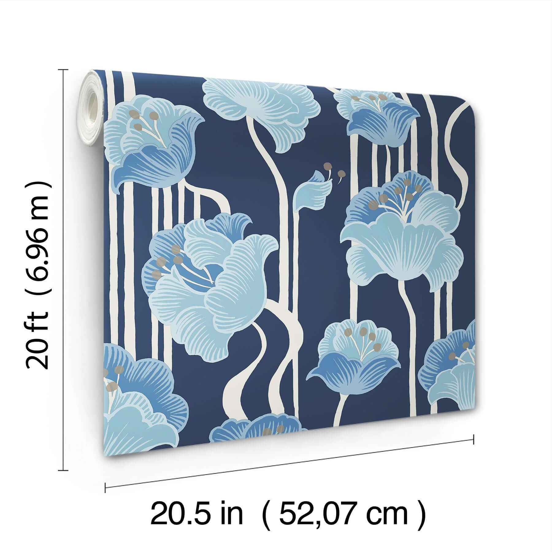 Shirley Blue Deco Floral Peel & Stick Wallpaper - York Wallcoverings - PSW1569RL - York Wallcoverings Wallpaper
