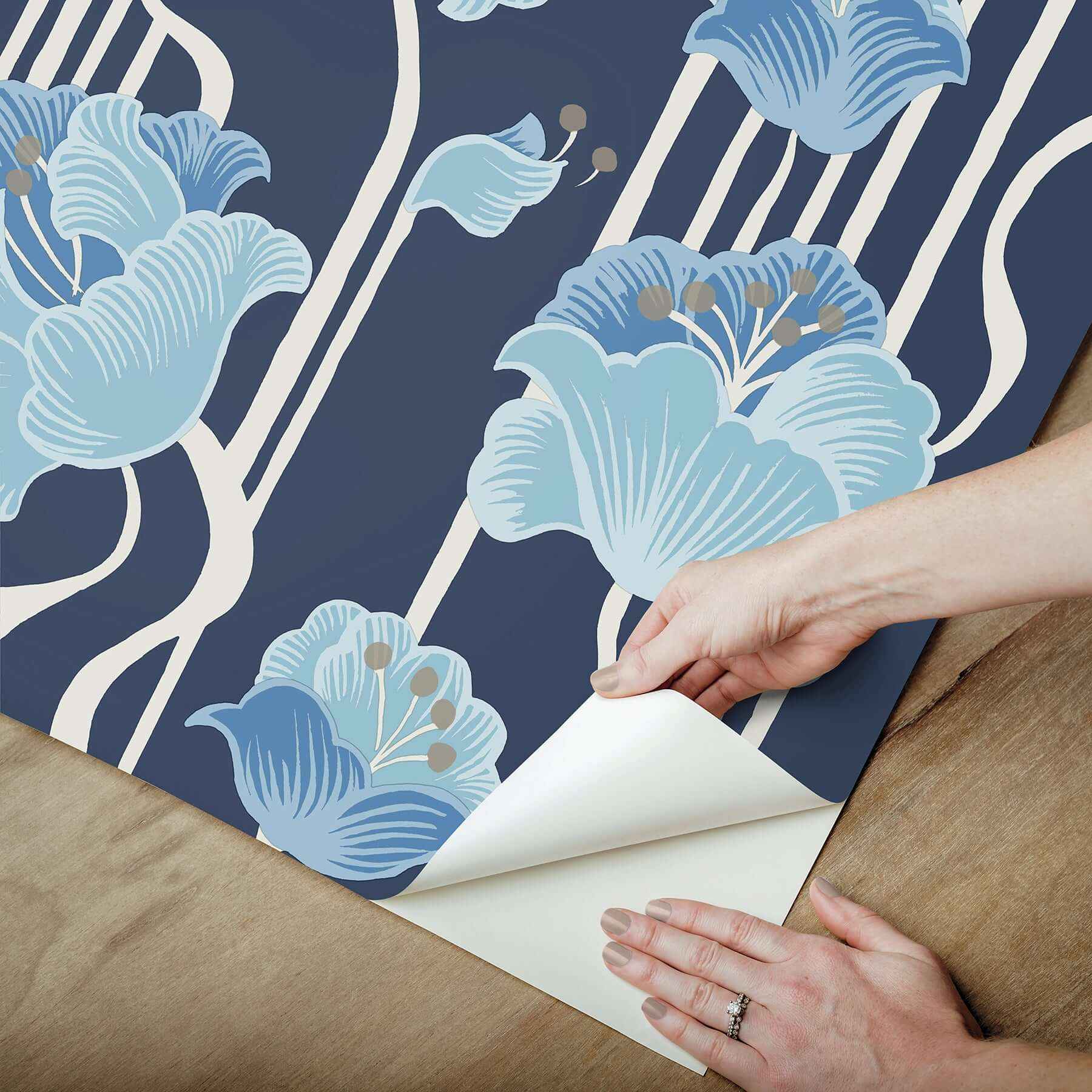 Shirley Blue Deco Floral Peel & Stick Wallpaper - York Wallcoverings - PSW1569RL - York Wallcoverings Wallpaper