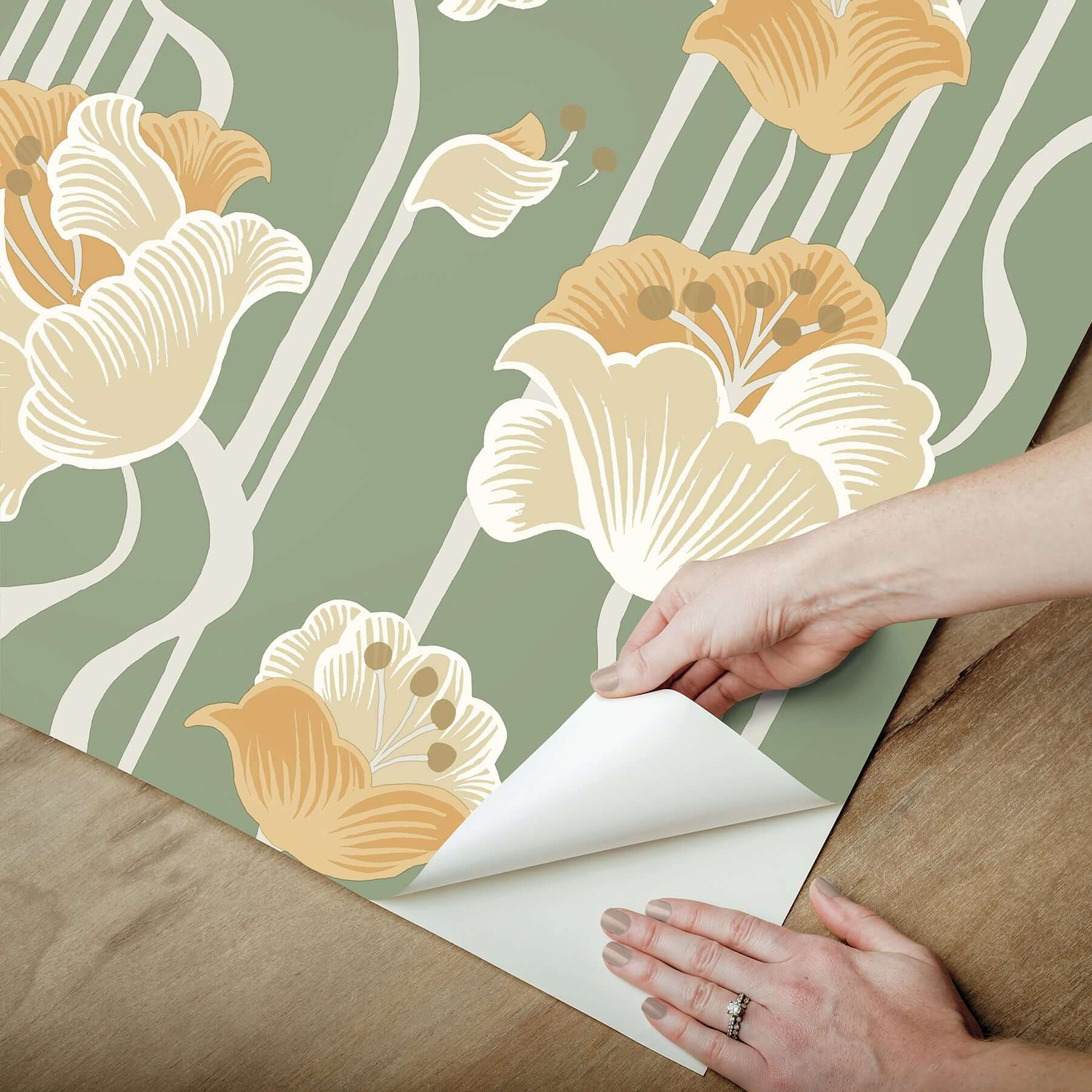 shirley-green-deco-floral-peel-stick-wallpaper-york-wallcoverings-psw1570rl - York Wallcoverings Wallpaper