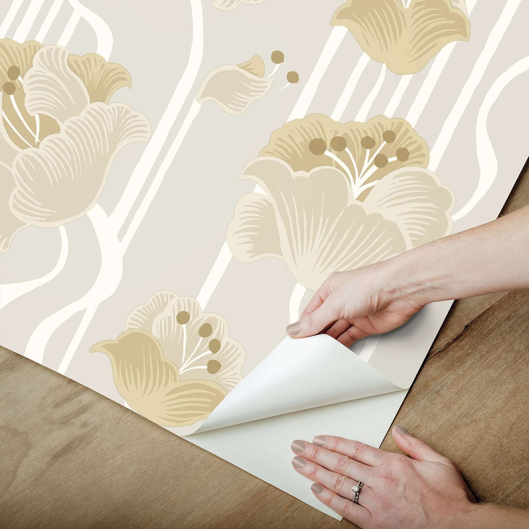 shirley-neutral-deco-floral-peel-stick-wallpaper-york-wallcoverings-psw1568rl - York Wallcoverings Wallpaper