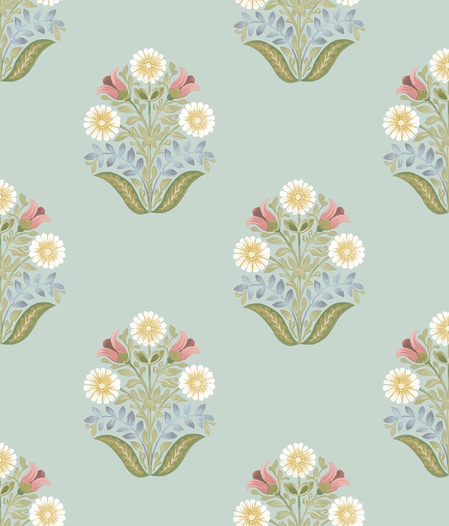 sophie-aqua-floral-medallion-peel-stick-wallpaper-york-wallcoverings-psw1578rl - York Wallcoverings Wallpaper