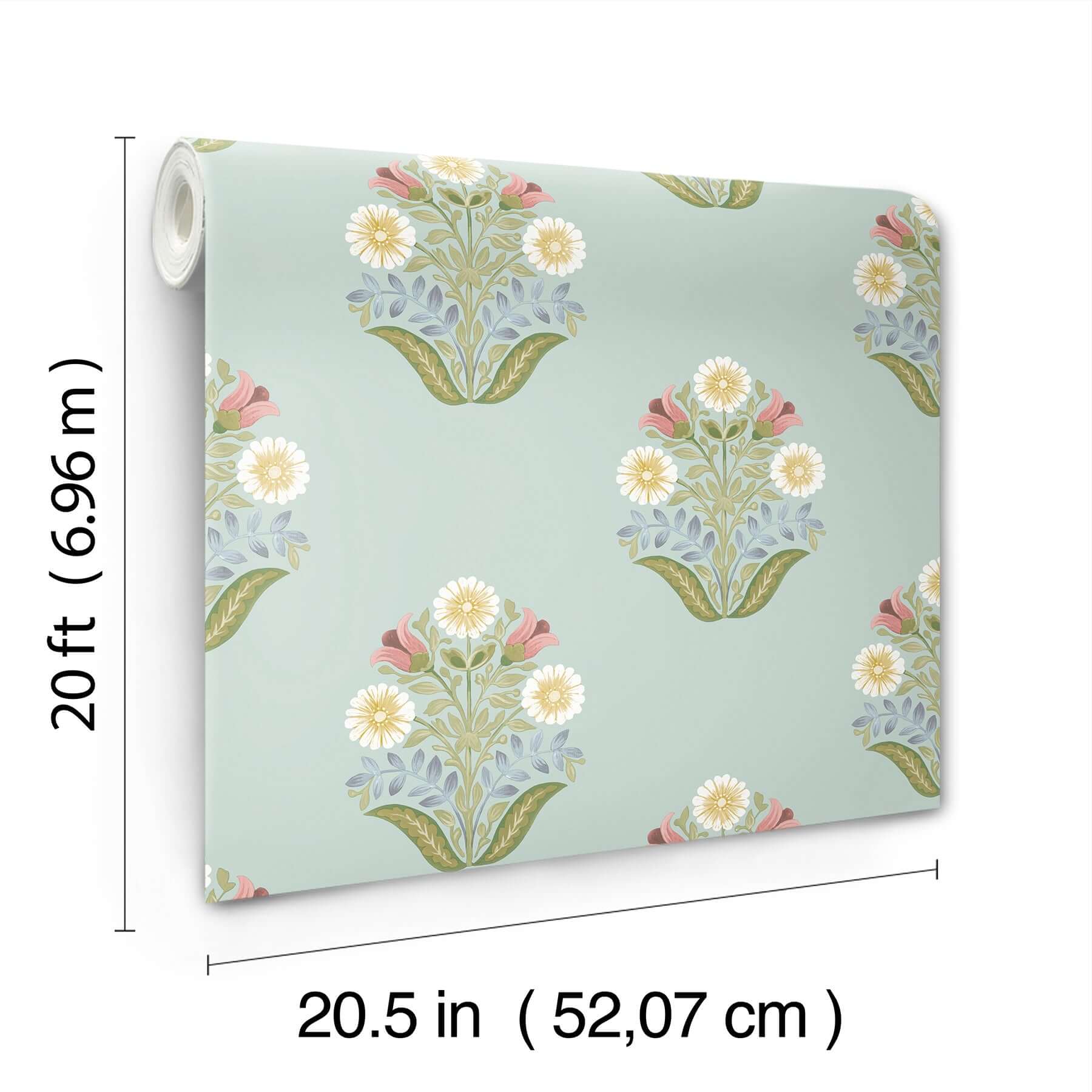 sophie-aqua-floral-medallion-peel-stick-wallpaper-york-wallcoverings-psw1578rl - York Wallcoverings Wallpaper
