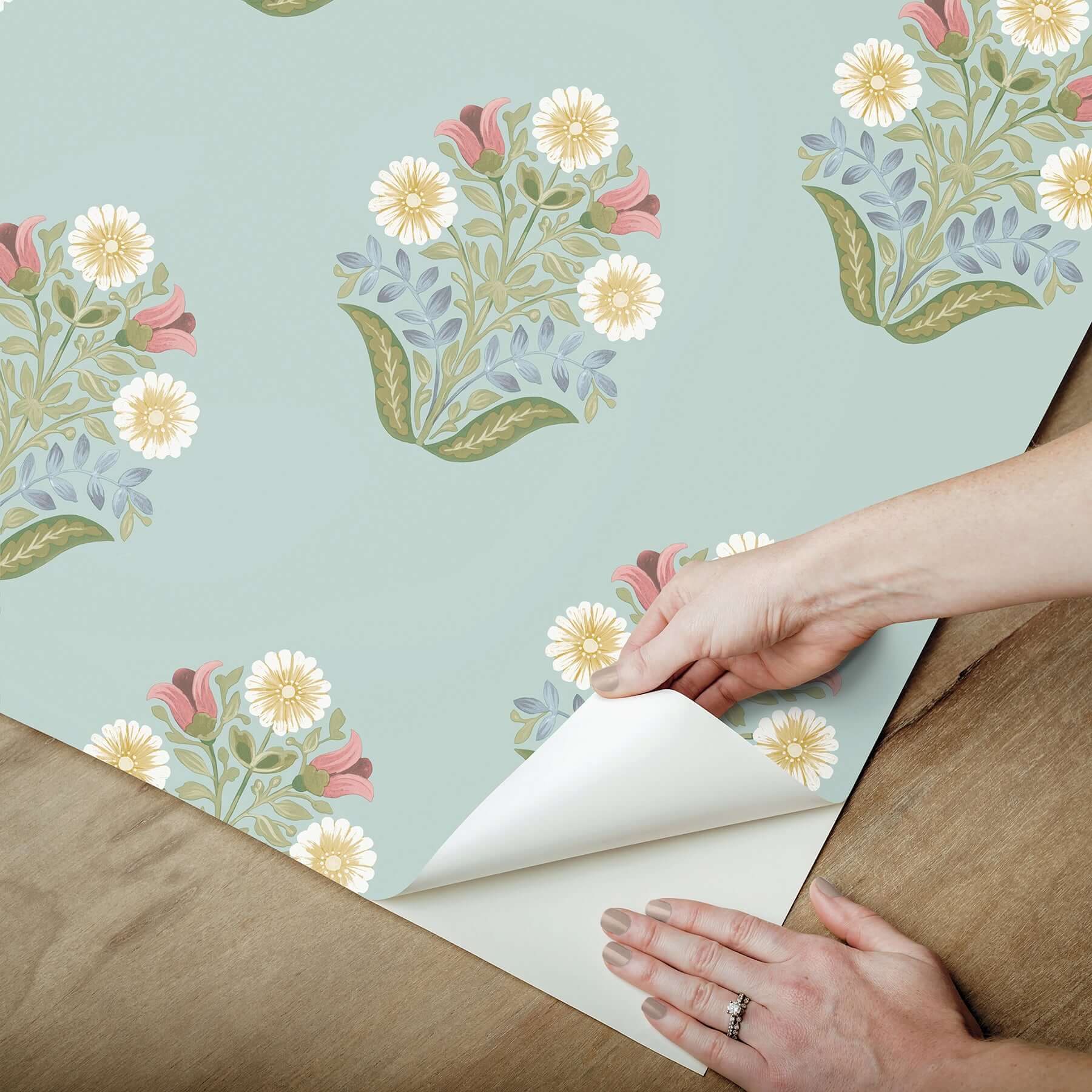 sophie-aqua-floral-medallion-peel-stick-wallpaper-york-wallcoverings-psw1578rl - York Wallcoverings Wallpaper