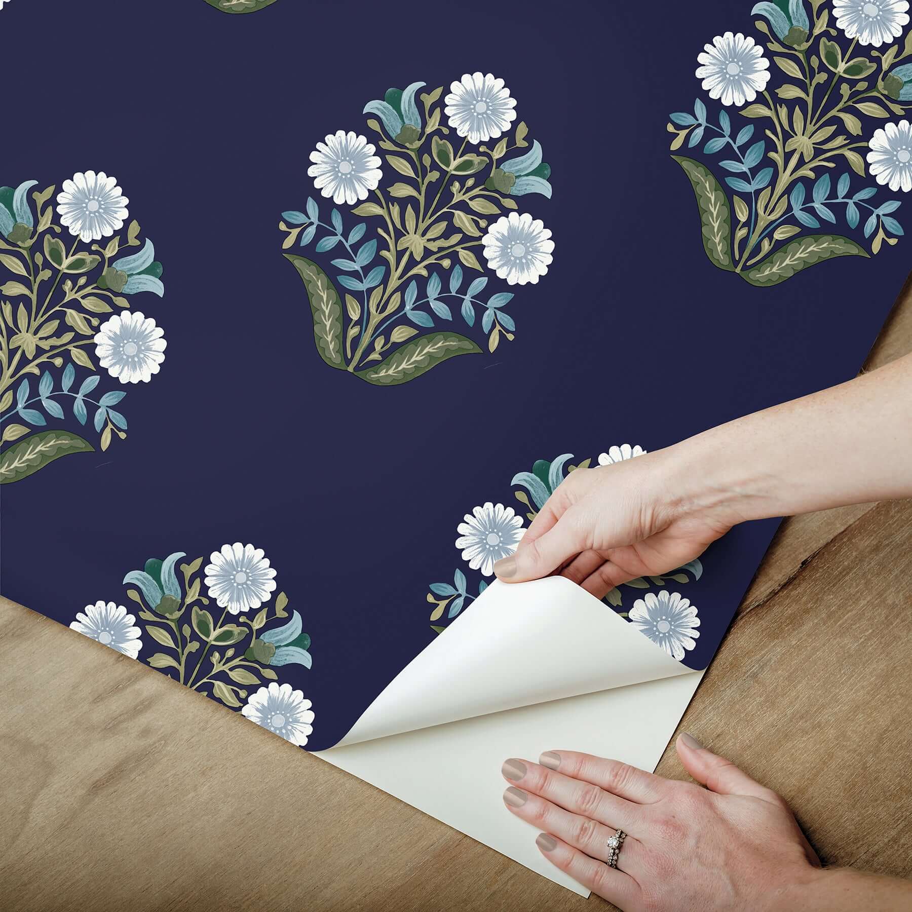 sophie-navy-floral-medallion-peel-stick-wallpaper-york-wallcoverings-psw1576rl - York Wallcoverings Wallpaper