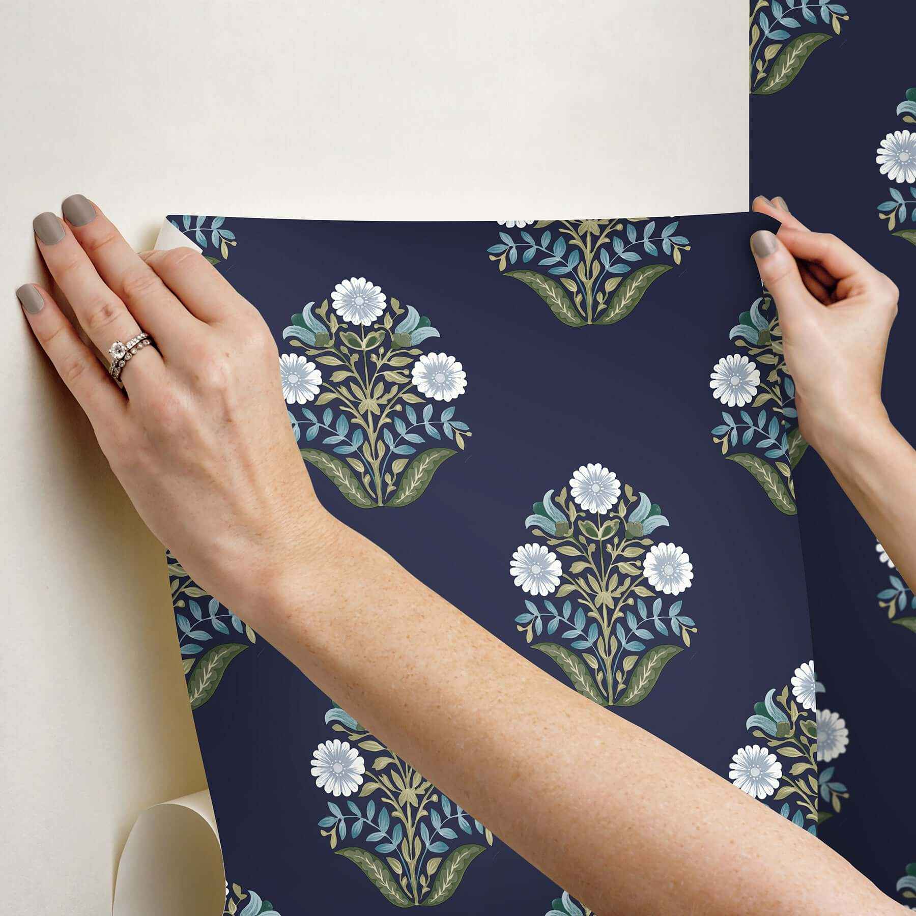 Sophie Navy Floral Medallion Peel & Stick Wallpaper - York Wallcoverings - PSW1576RL - York Wallcoverings Wallpaper