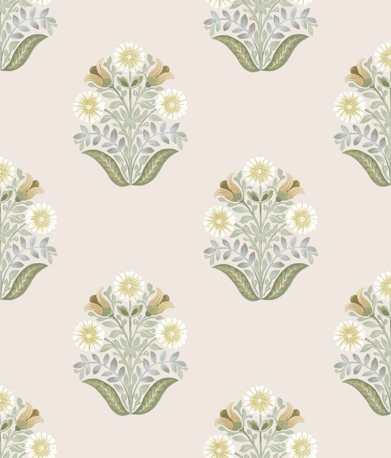 Sophie Sage Floral Medallion Peel & Stick Wallpaper - York Wallcoverings - PSW1575RL
