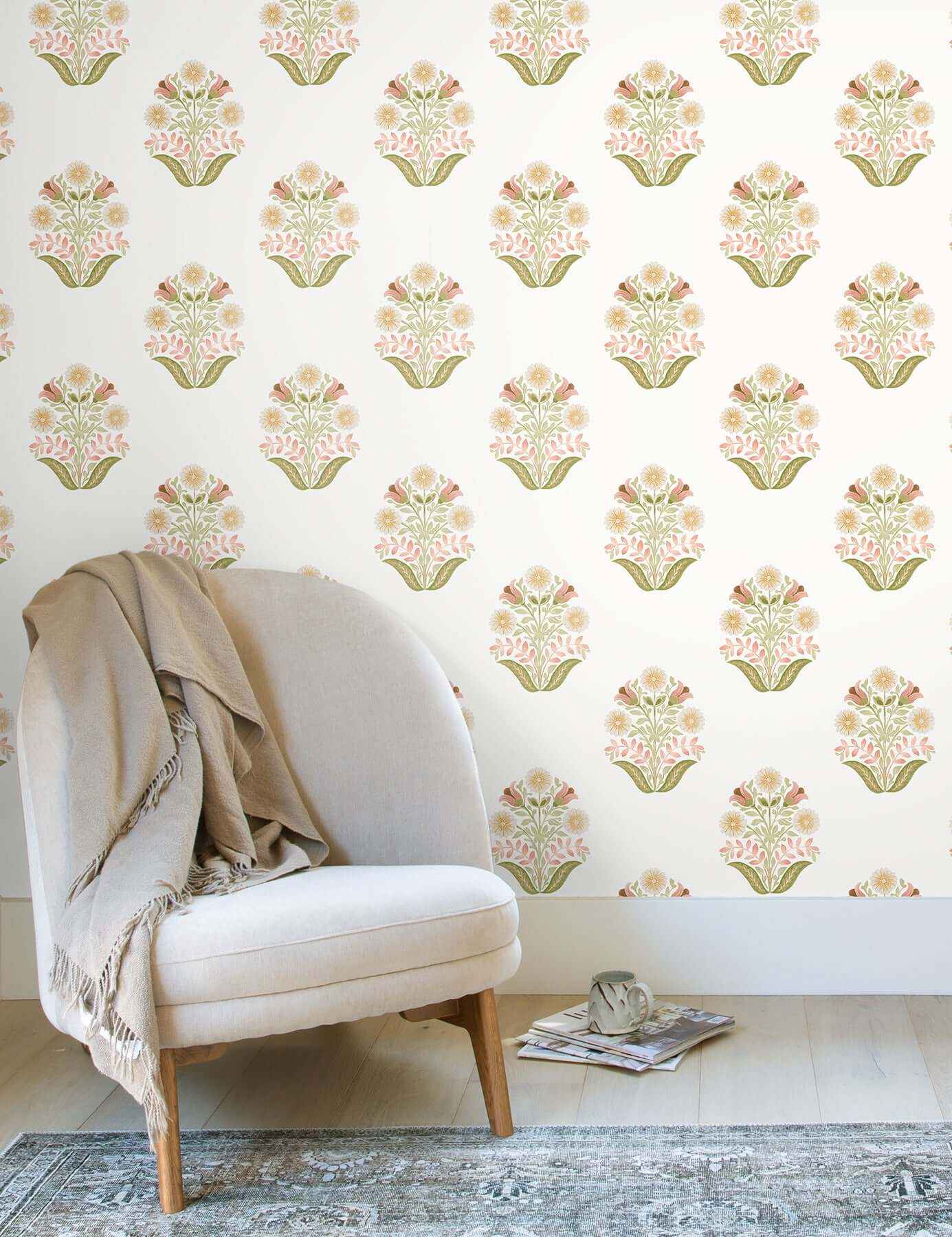Sophie Pink Floral Medallion Peel & Stick Wallpaper - York Wallcoverings - PSW1577RL - York Wallcoverings Wallpaper