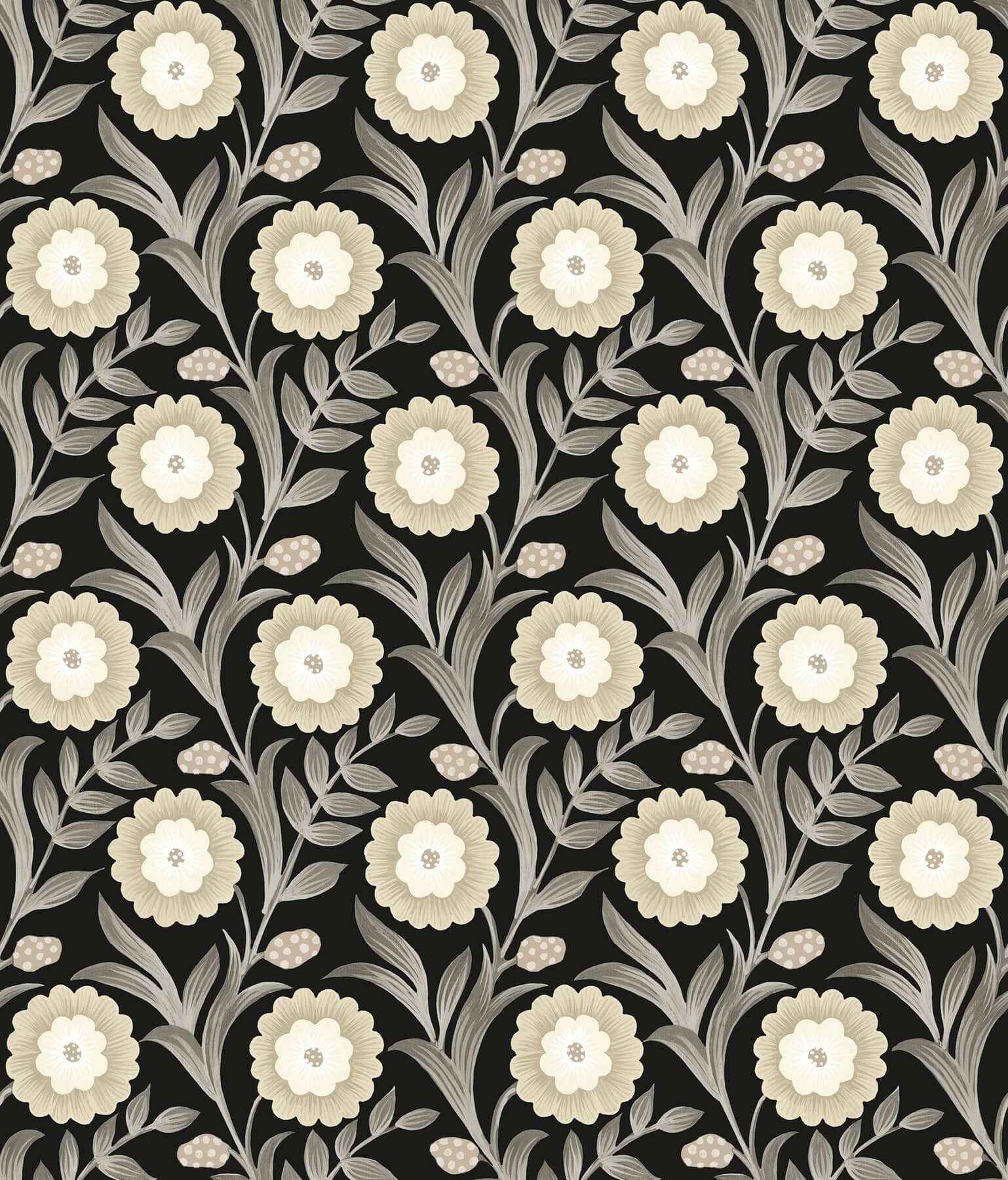 Lillian Black Floral Vine Peel & Stick Wallpaper - York Wallcoverings - PSW1581RL