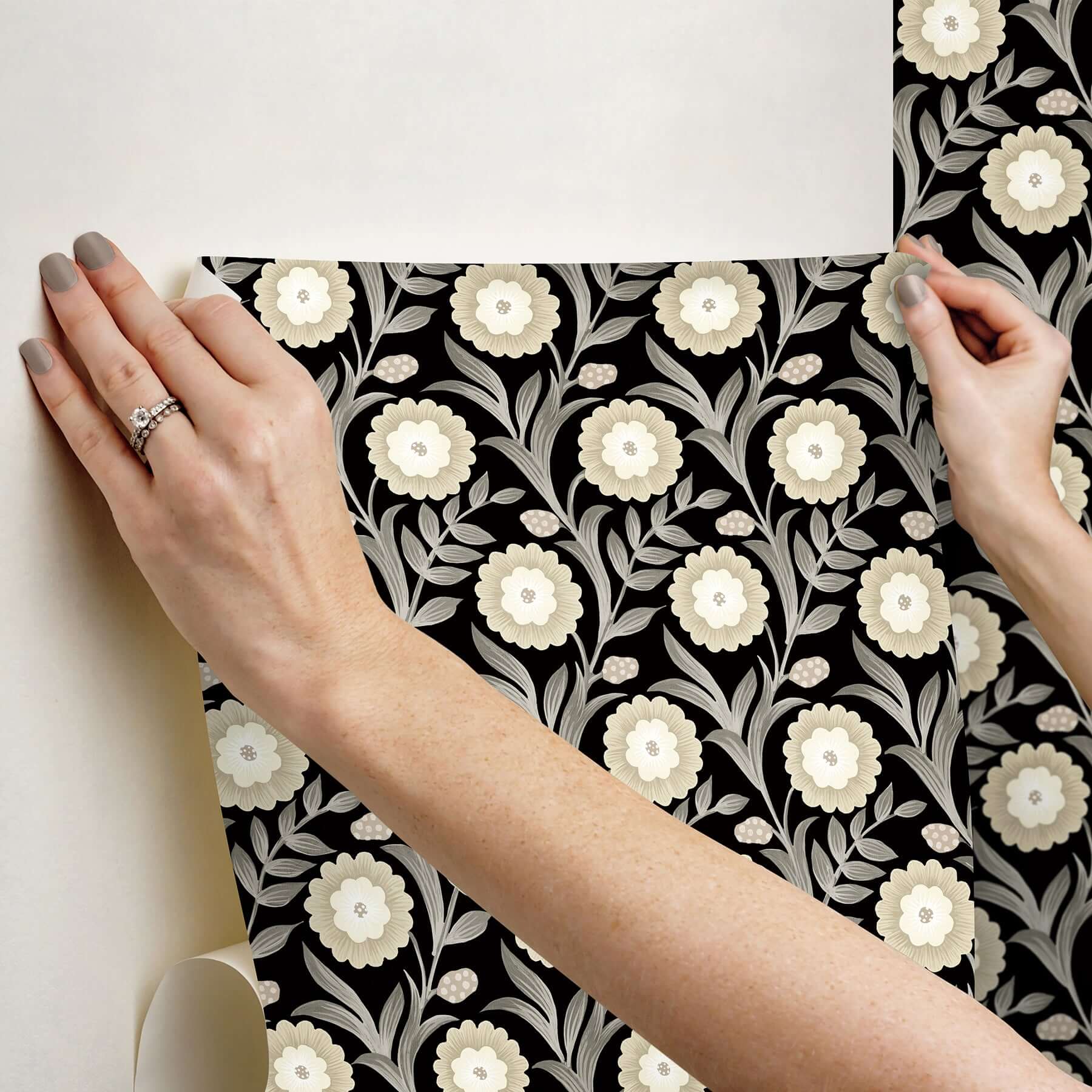 lillian-black-floral-vine-peel-stick-wallpaper-york-wallcoverings-psw1581rl - York Wallcoverings Wallpaper