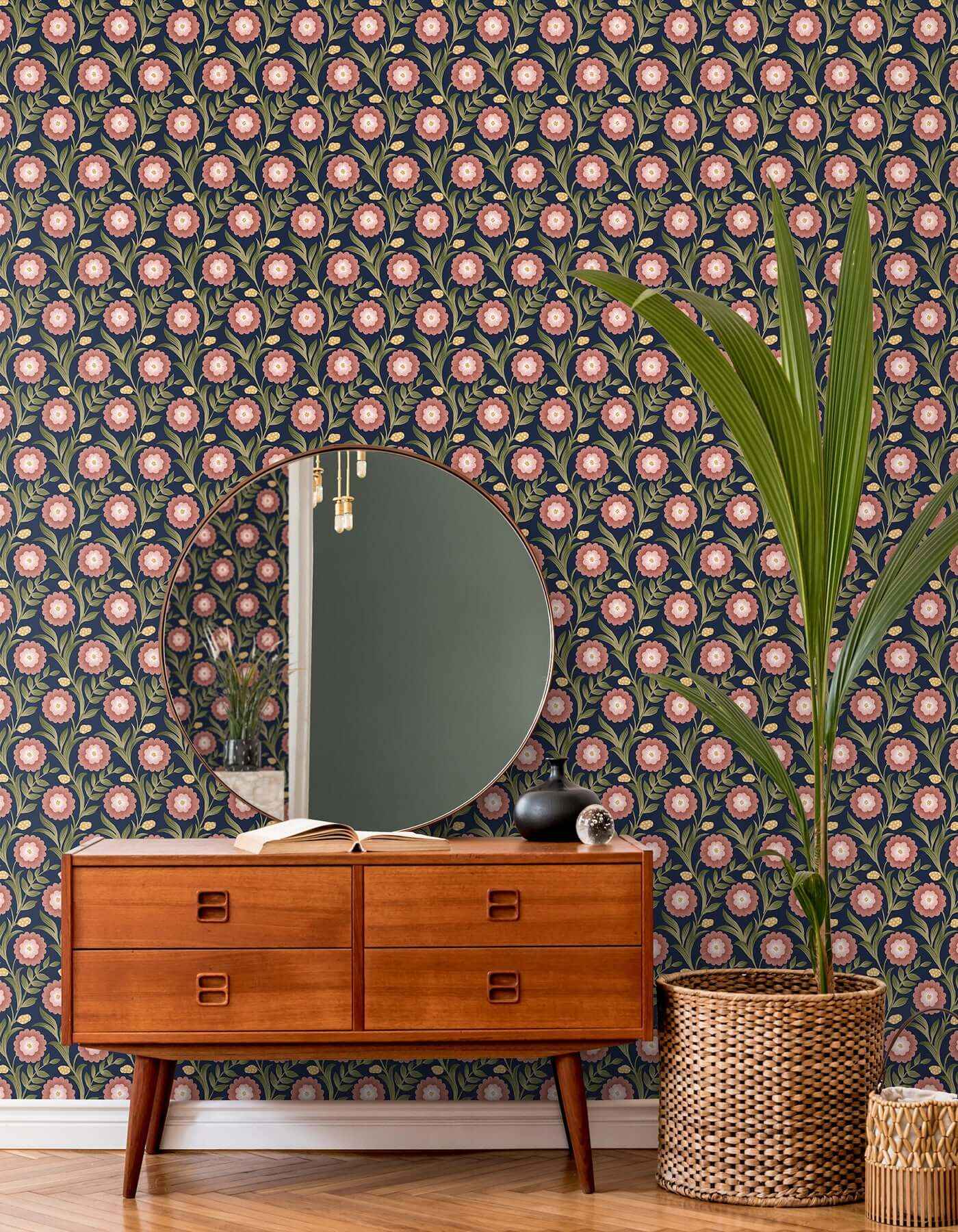 Lillian Blue Floral Vine Peel & Stick Wallpaper - York Wallcoverings - PSW1580RL - York Wallcoverings Wallpaper