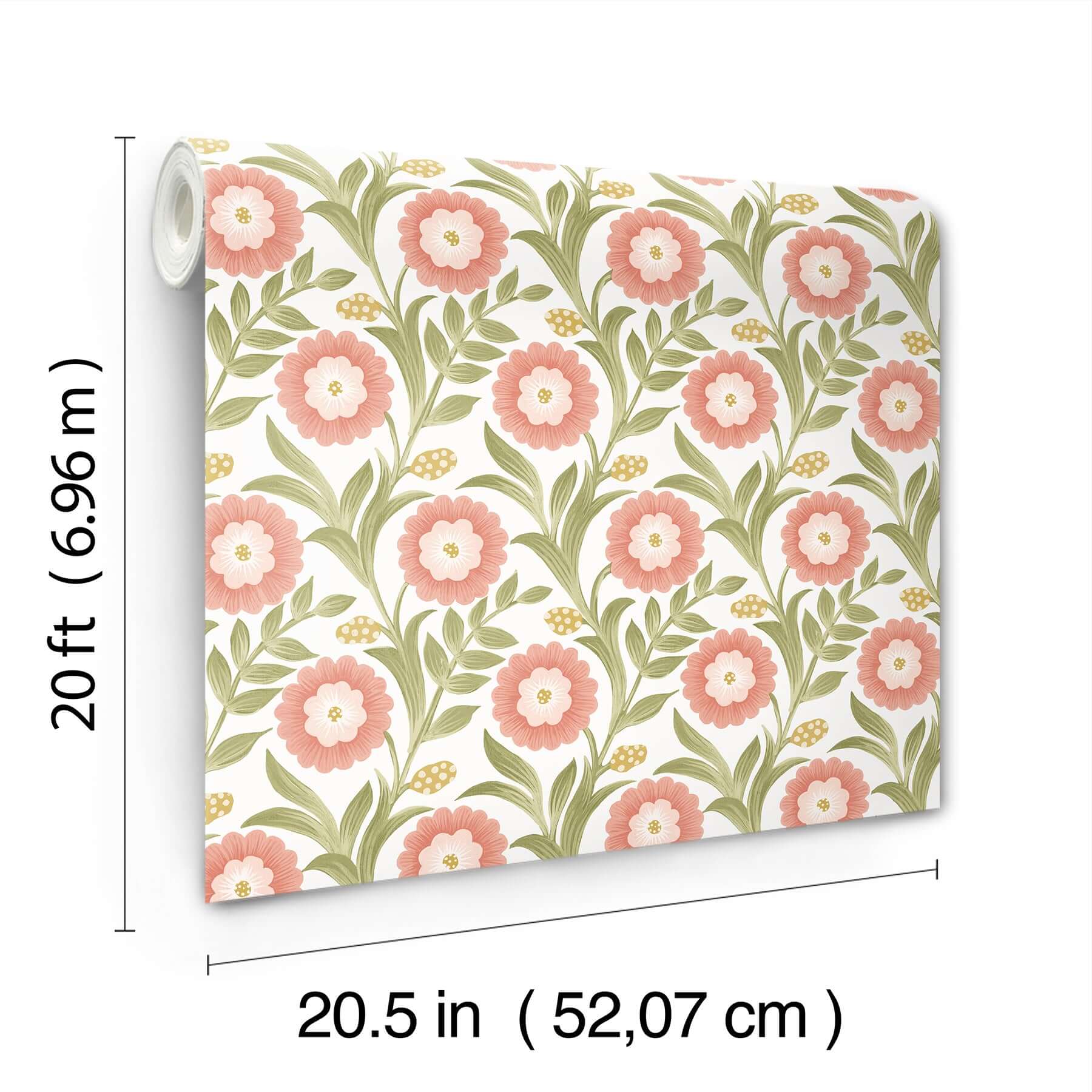 lillian-pink-floral-vine-peel-stick-wallpaper-york-wallcoverings-psw1582rl - York Wallcoverings Wallpaper