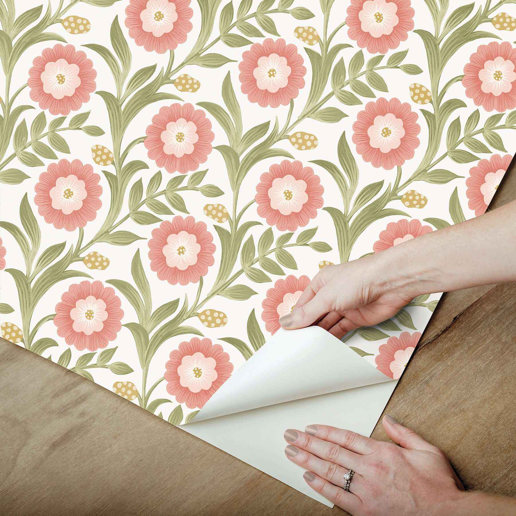 Lillian Pink Floral Vine Peel & Stick Wallpaper - York Wallcoverings - PSW1582RL - York Wallcoverings Wallpaper