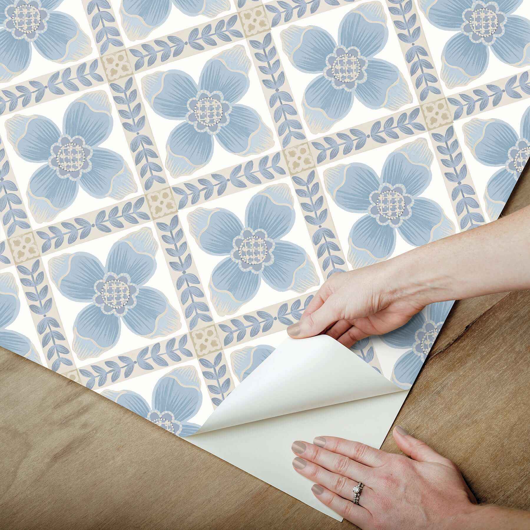 Mimi Blue Quilted Floral Peel & Stick Wallpaper - York Wallcoverings - PSW1583RL - York Wallcoverings Wallpaper