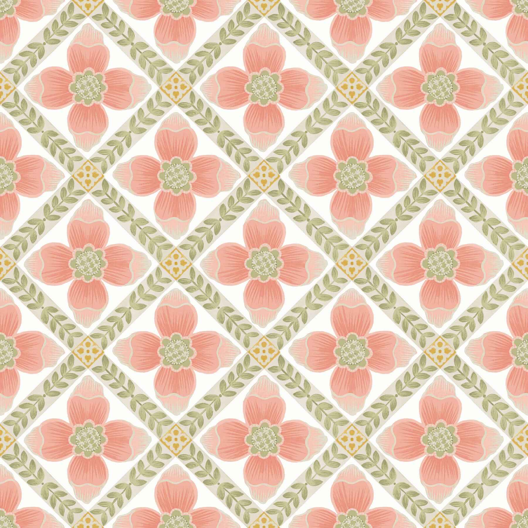 Mimi Coral Quilted Floral Peel & Stick Wallpaper - York Wallcoverings - PSW1584RL