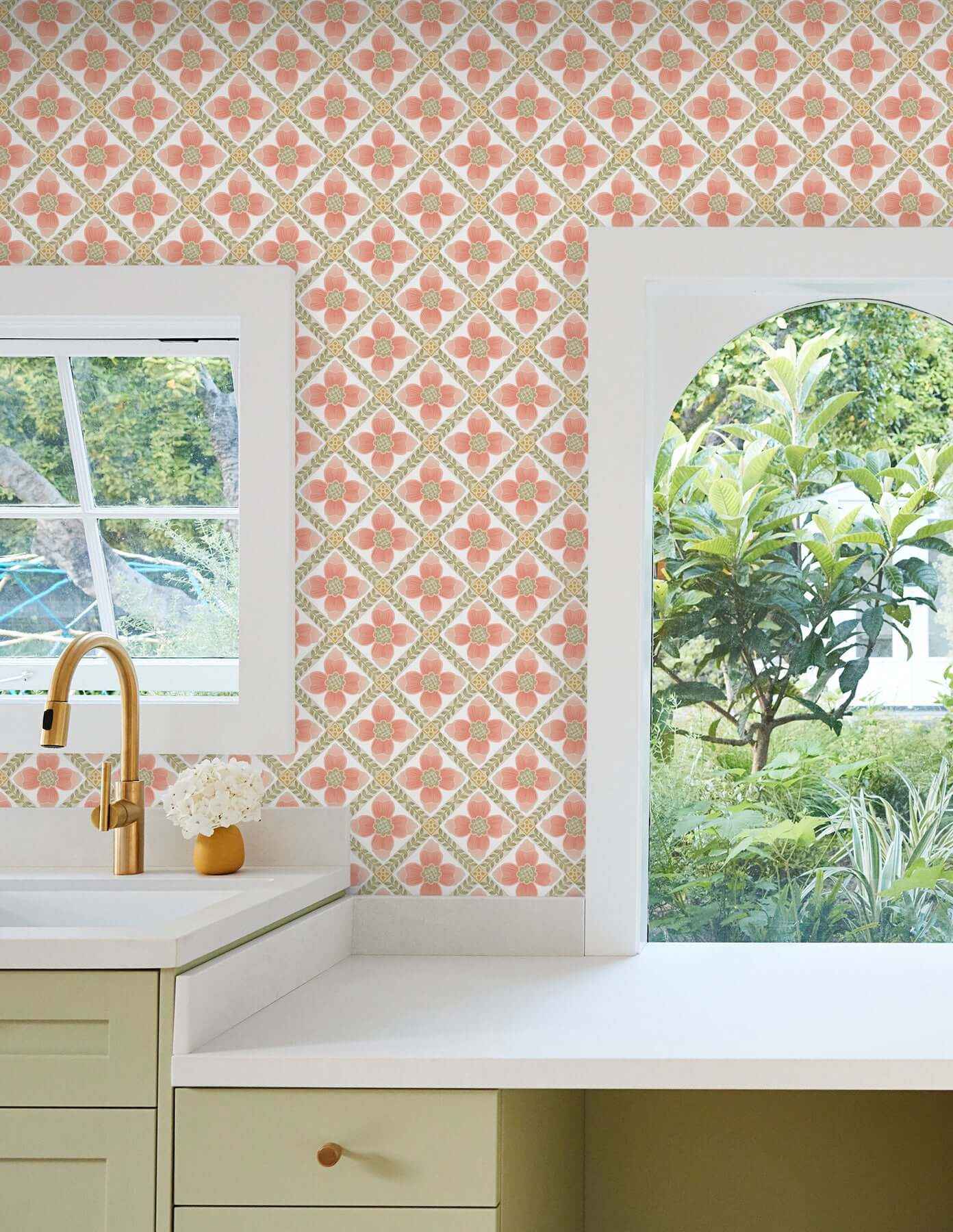 Mimi Coral Quilted Floral Peel & Stick Wallpaper - York Wallcoverings - PSW1584RL - York Wallcoverings Wallpaper