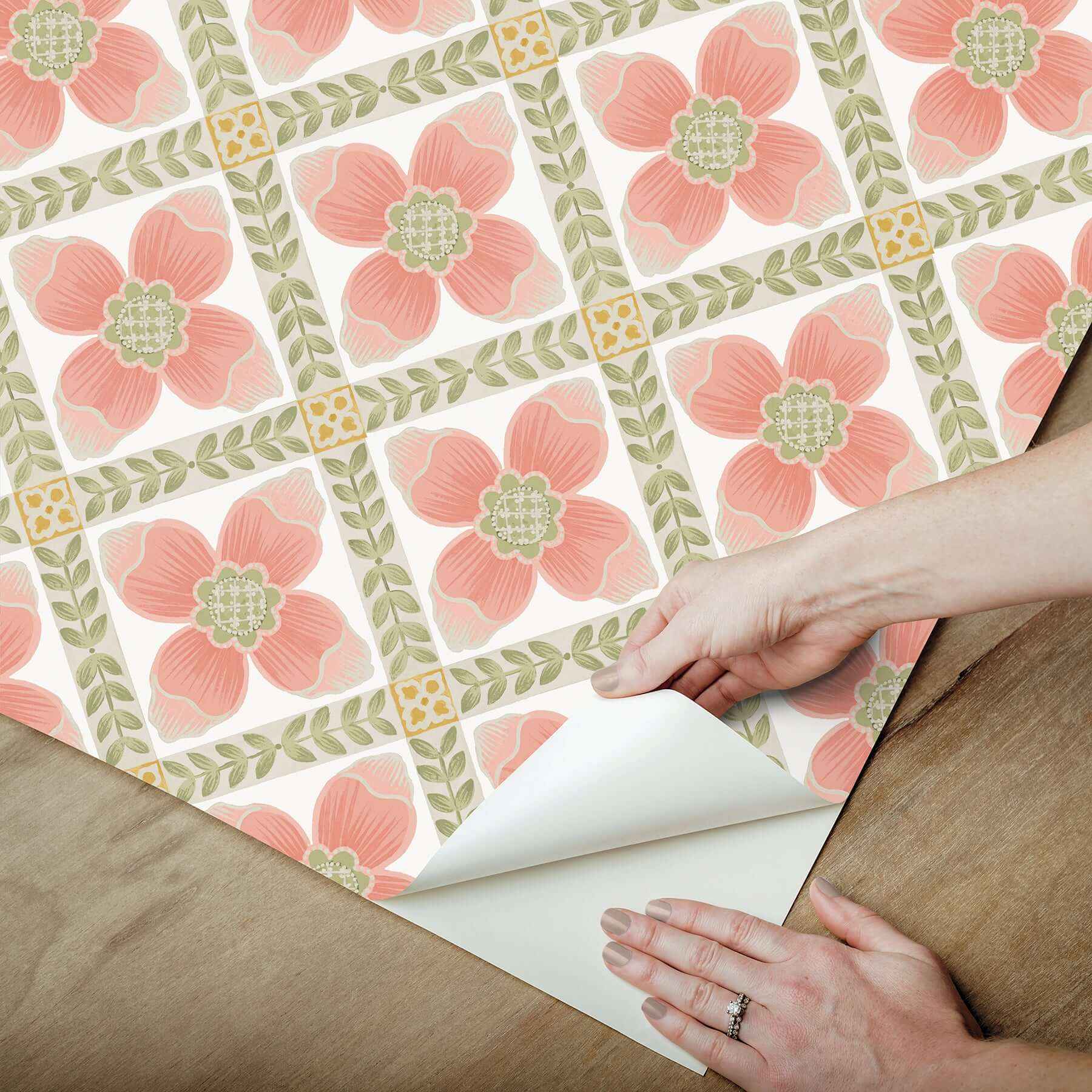 Mimi Coral Quilted Floral Peel & Stick Wallpaper - York Wallcoverings - PSW1584RL - York Wallcoverings Wallpaper