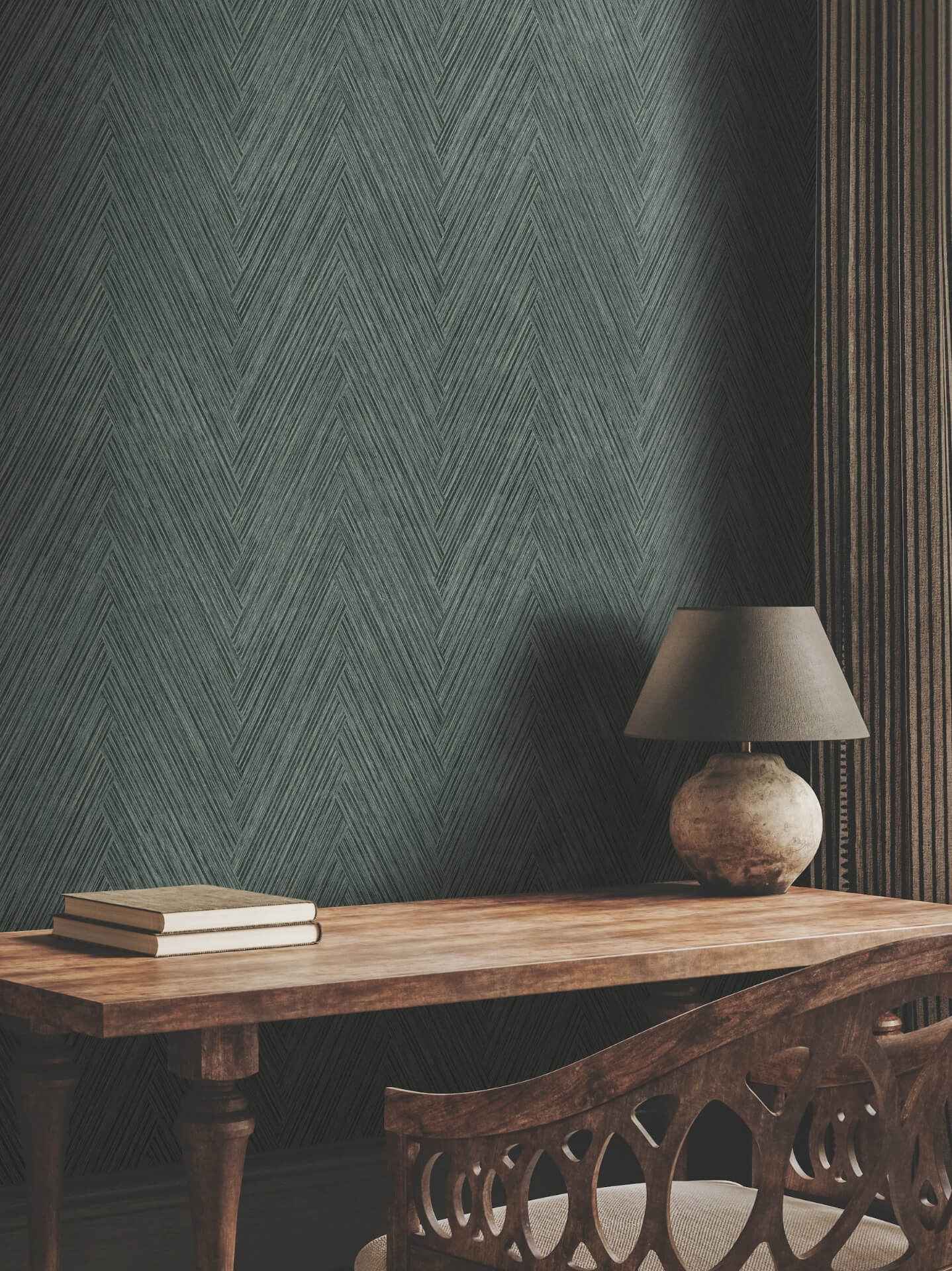 Thatched Chevron Bottle Green Wallpaper - York Wallcoverings - FM1054 - York Wallcoverings Wallpaper