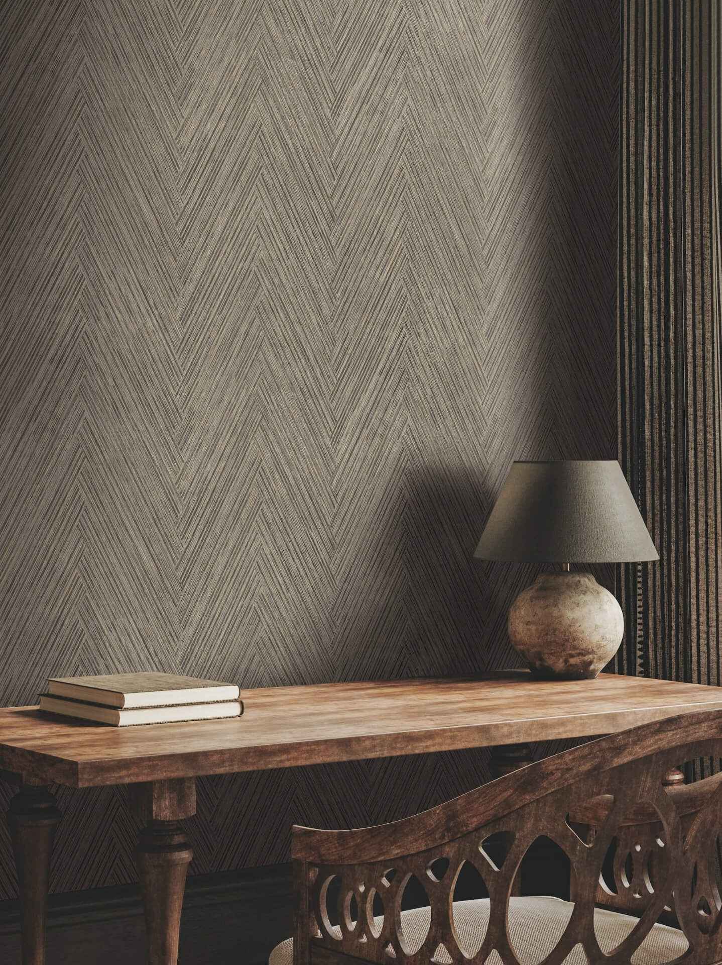 Thatched Chevron Charcoal Wallpaper - York Wallcoverings - FM1051