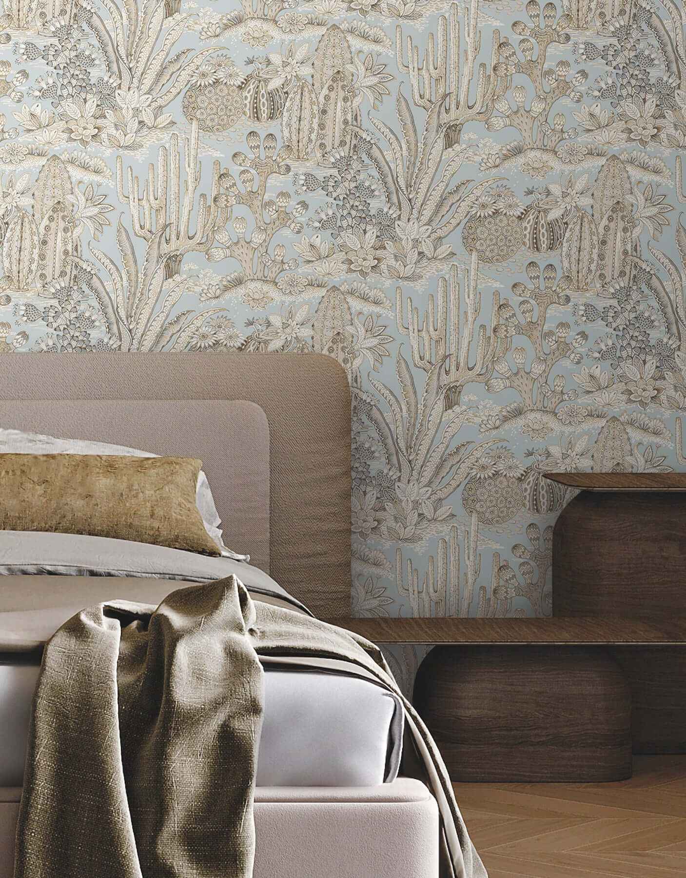 Lotus Land Cacti Sky Blue Wallpaper - York Wallcoverings - MT5634