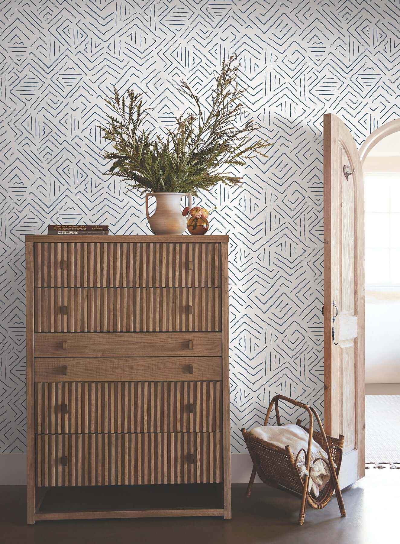 Sirih Navy Wallpaper - York Wallcoverings - AB3083 - York Wallcoverings Wallpaper