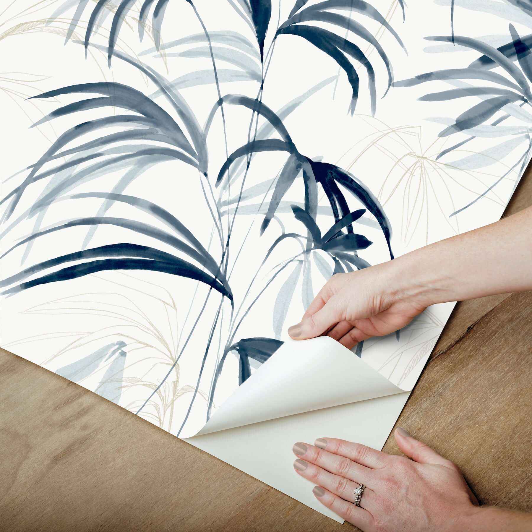 Inky Palms Blue Peel & Stick Wallpaper - York Wallcoverings - PSW1610RL - York Wallcoverings Wallpaper