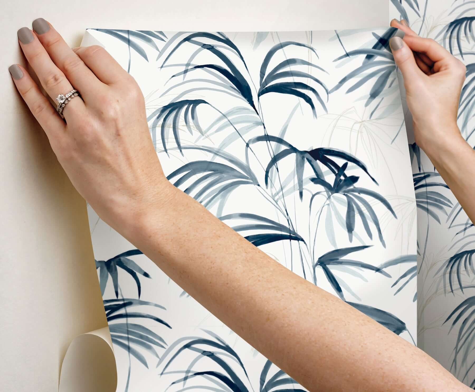 inky-palms-premium-peel-stick-wallpaper-blue-york-wallcoverings-psw1610rl - York Wallcoverings Wallpaper