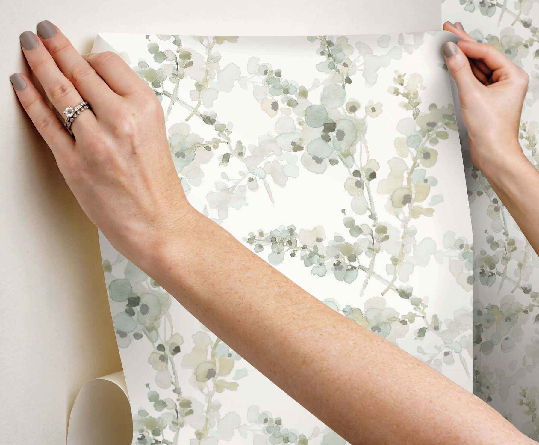 Blossom Fling Mineral Green Peel & Stick Wallpaper - York Wallcoverings - PSW1601RL - York Wallcoverings Wallpaper