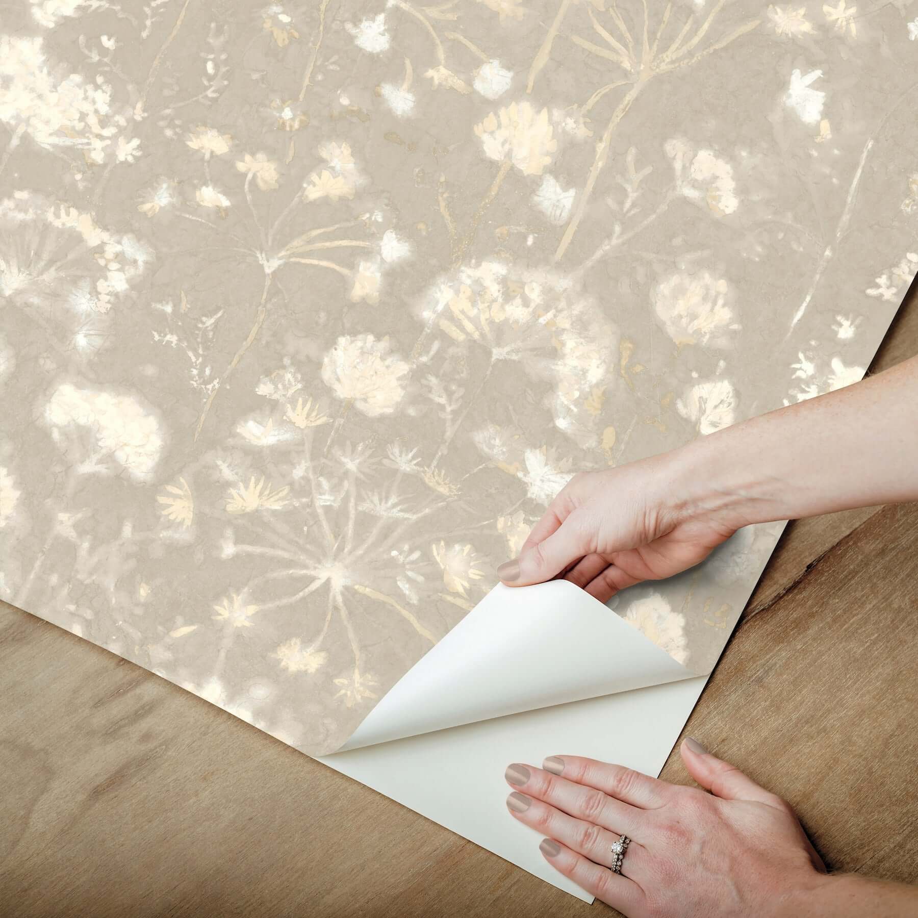 botanical-fantasy-premium-peel-stick-wallpaper-soft-taupe-york-wallcoverings-psw1605rl - York Wallcoverings Wallpaper