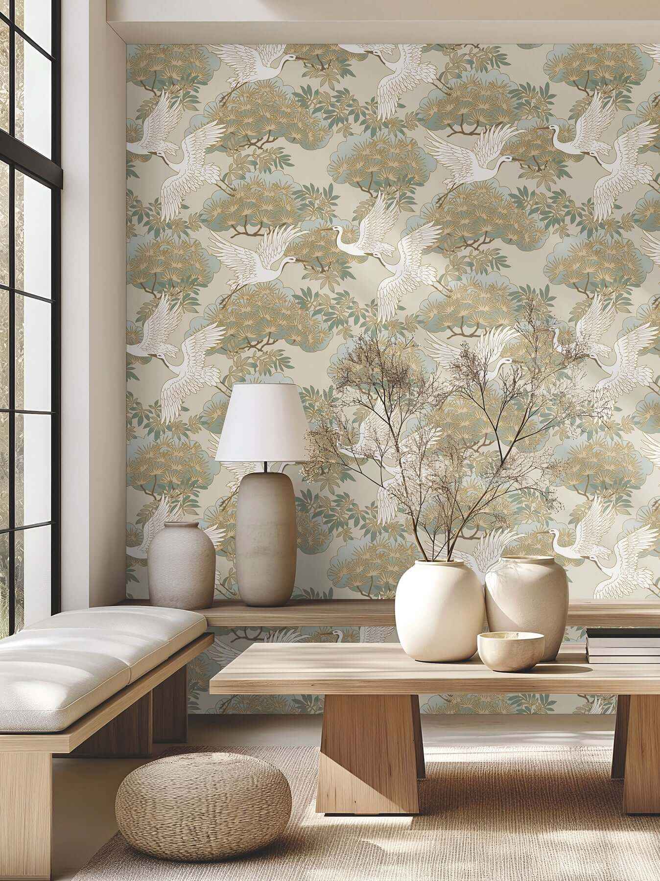 Sprig & Heron Beige Wallpaper - York Wallcoverings - ZA8009 - York Wallcoverings Wallpaper
