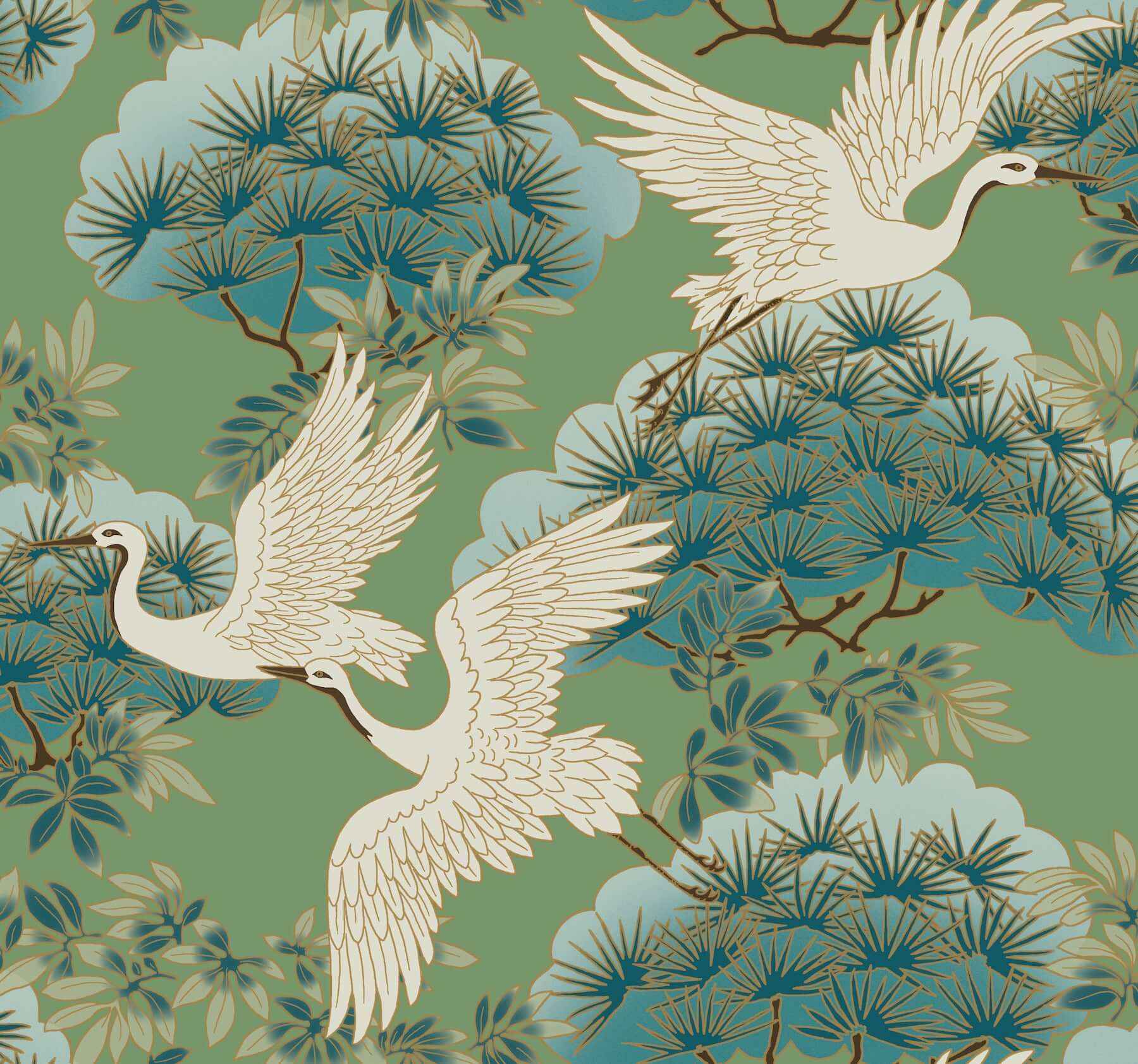Sprig & Heron Green Wallpaper - York Wallcoverings - ZA8008