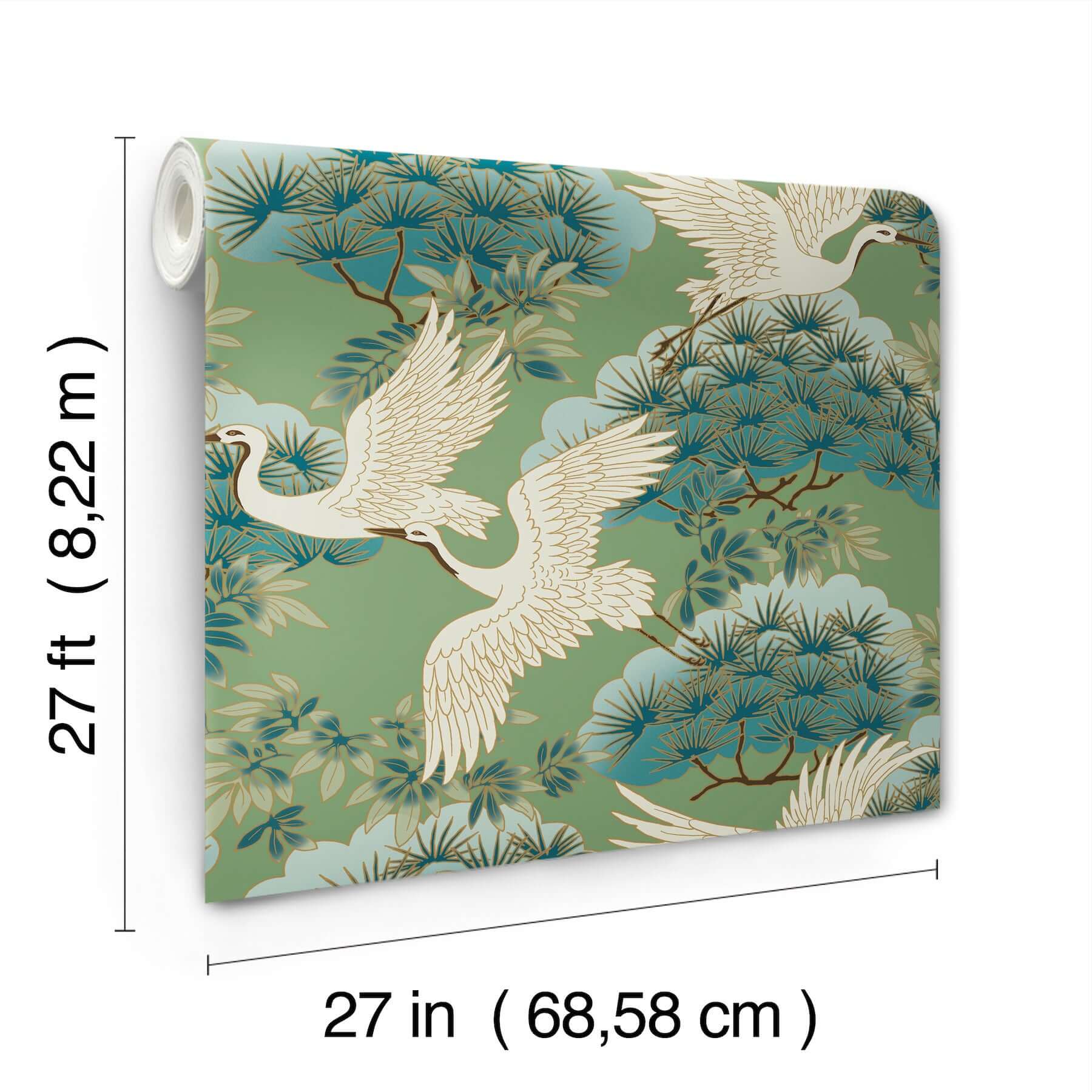 sprig-and-heron-wallpaper-green-york-wallcoverings-za8008 - York Wallcoverings Wallpaper
