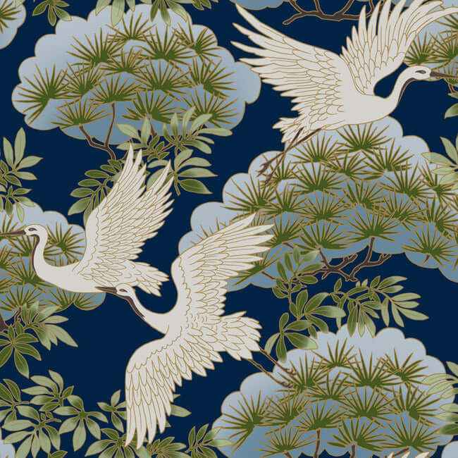 Sprig & Heron Navy Wallpaper - York Wallcoverings - ZA8007 - York Wallcoverings Wallpaper