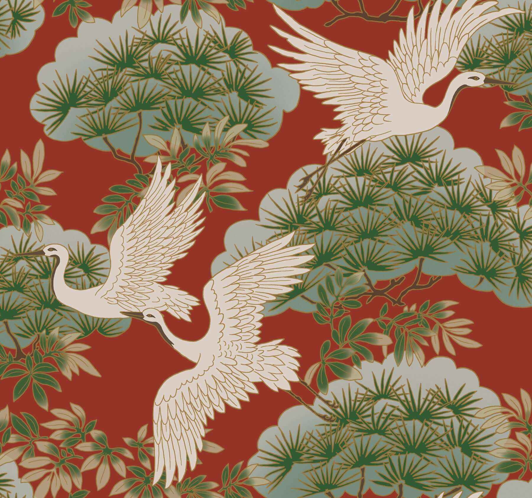 Sprig & Heron Red Wallpaper - York Wallcoverings - ZA8006 - York Wallcoverings Wallpaper