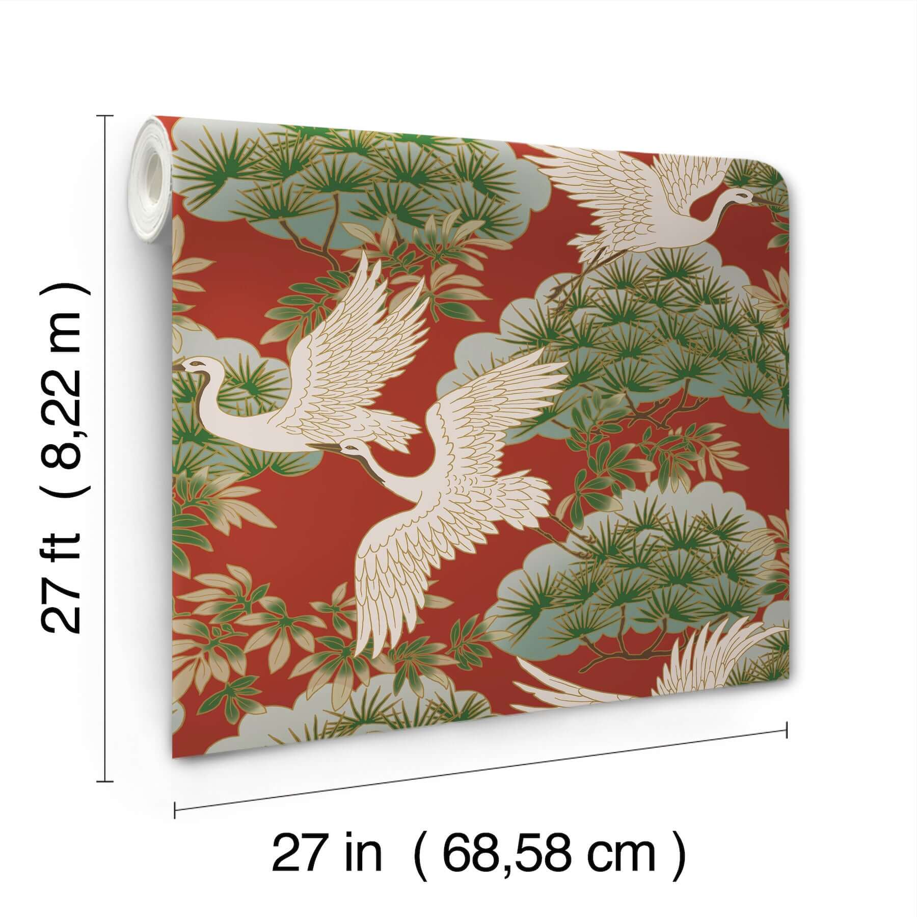 sprig-and-heron-wallpaper-red-york-wallcoverings-za8006 - York Wallcoverings Wallpaper
