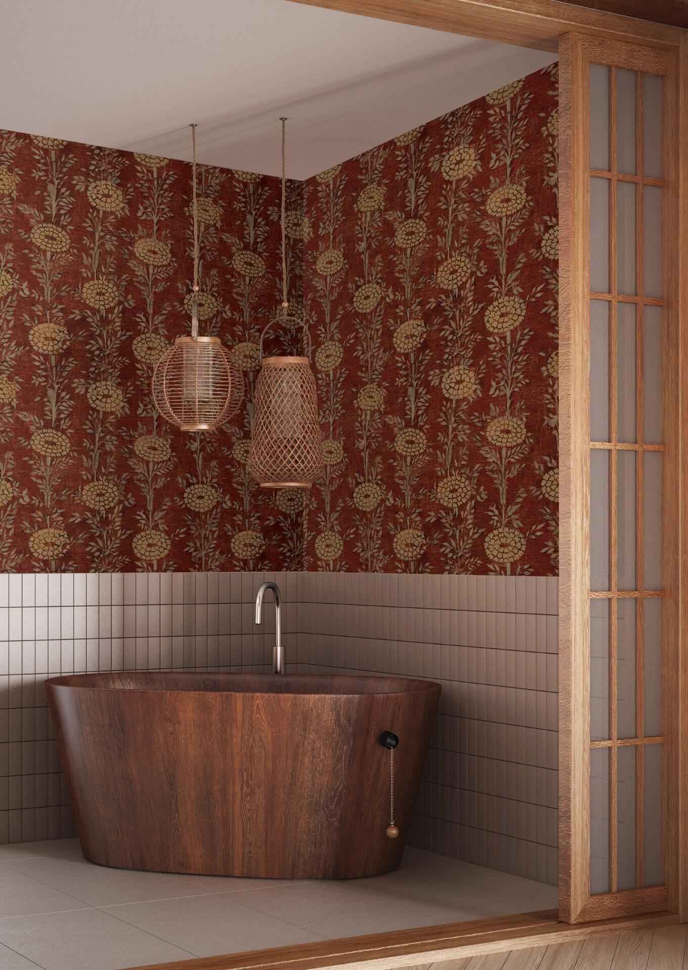 French Marigold Red & Gold Wallpaper - York Wallcoverings - ZA8019 - York Wallcoverings Wallpaper