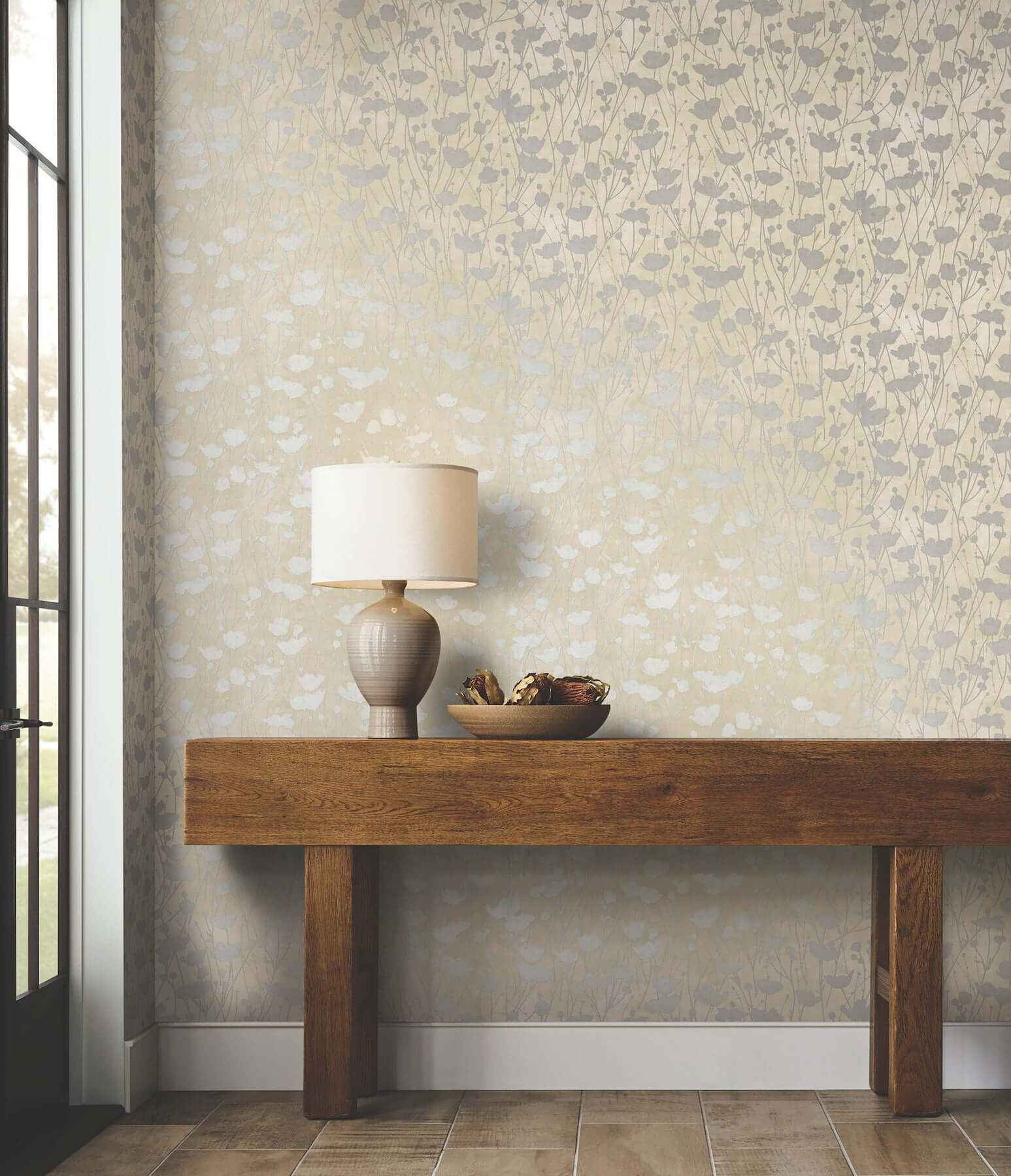 Shimmering Poppies Cream & Silver Wallpaper - York Wallcoverings - ZA8067 - York Wallcoverings Wallpaper